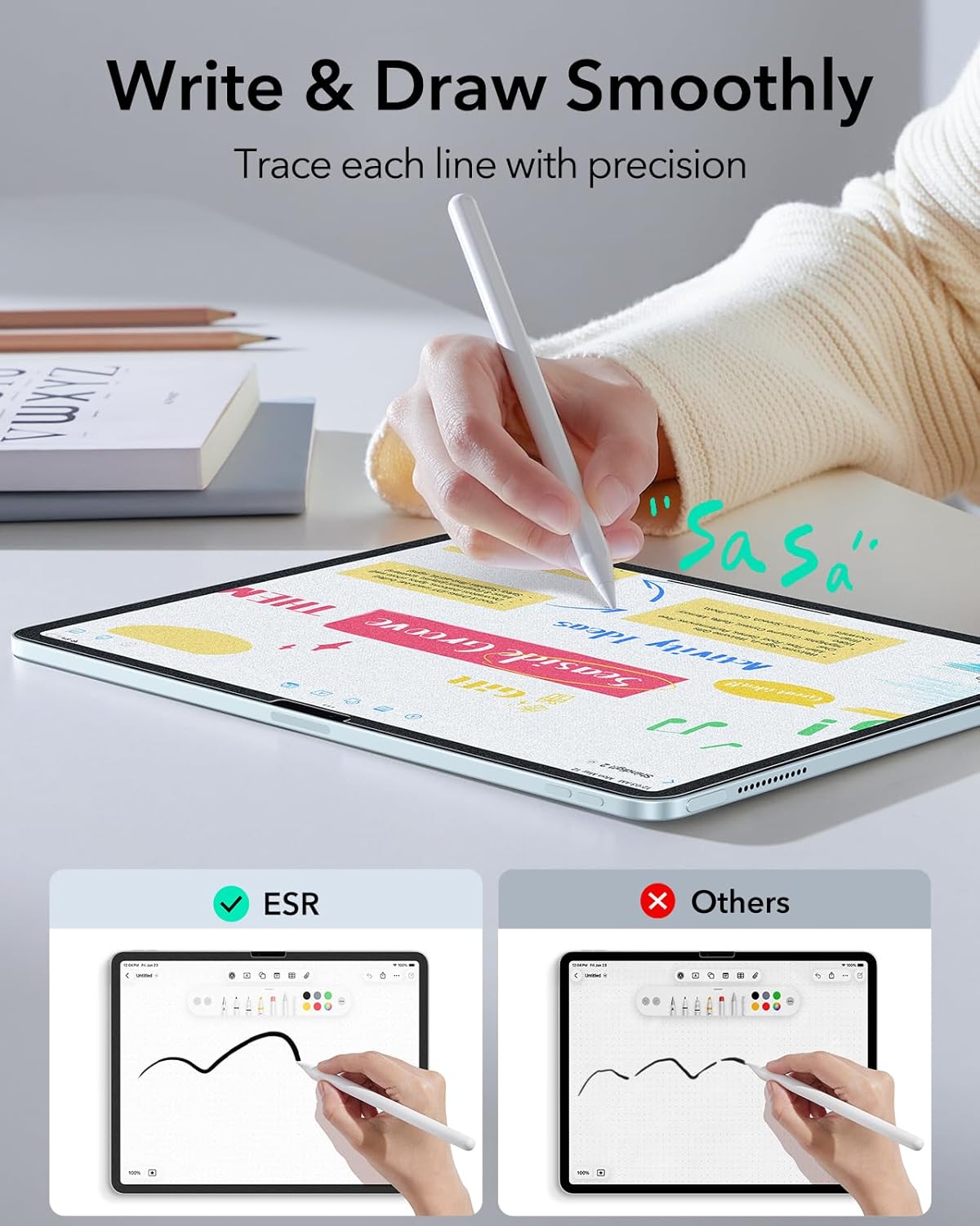 ESR 2 Pack Paper-Feel Screen Protectors for iPad Air 13 Inch M4/M3/M2 (8th/7th/6th Generation), 9H Matte Writing Tempered Glass Film with Ultra Fit Tray, Write and Draw Like on Paper, Anti-Glare