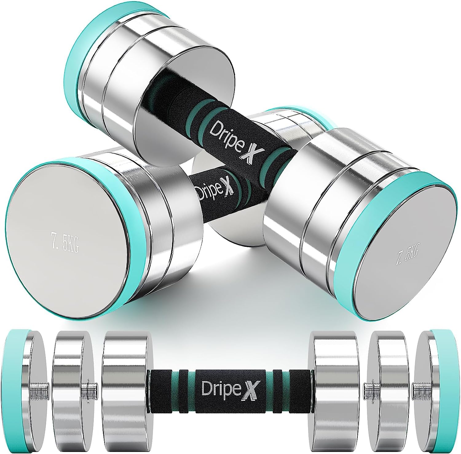 Dripex Steel Adjustable Dumbbells Set 2.5kg 5kg 7.5kg 10kg 15kg 25kg Dumbbells Pair Hand Weights with Foam Handle for Men Women Home Gym Fitness Dumbbell Training — image 1