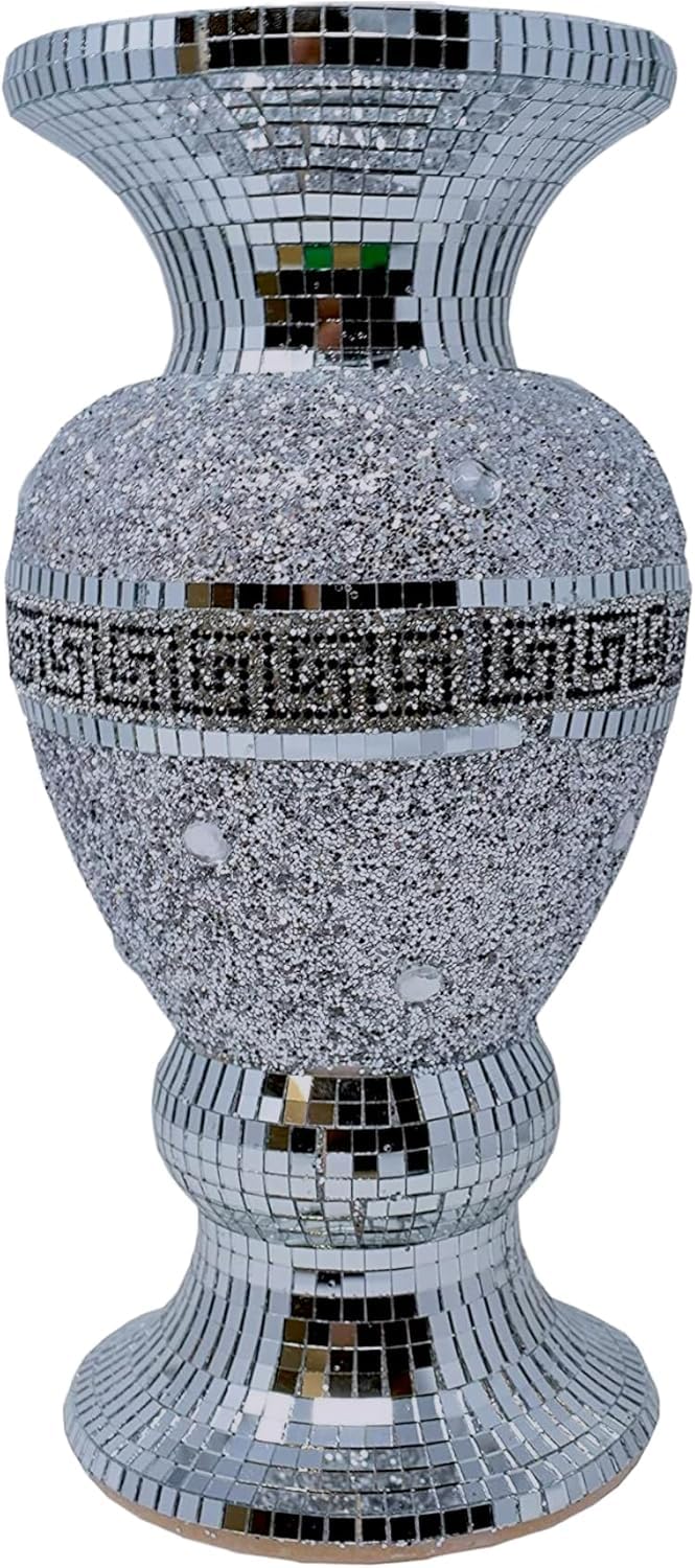 Jayogla Silver Crushed Diamond Ceramic Vase, Diamante Bling Home Ornament, 30Cm