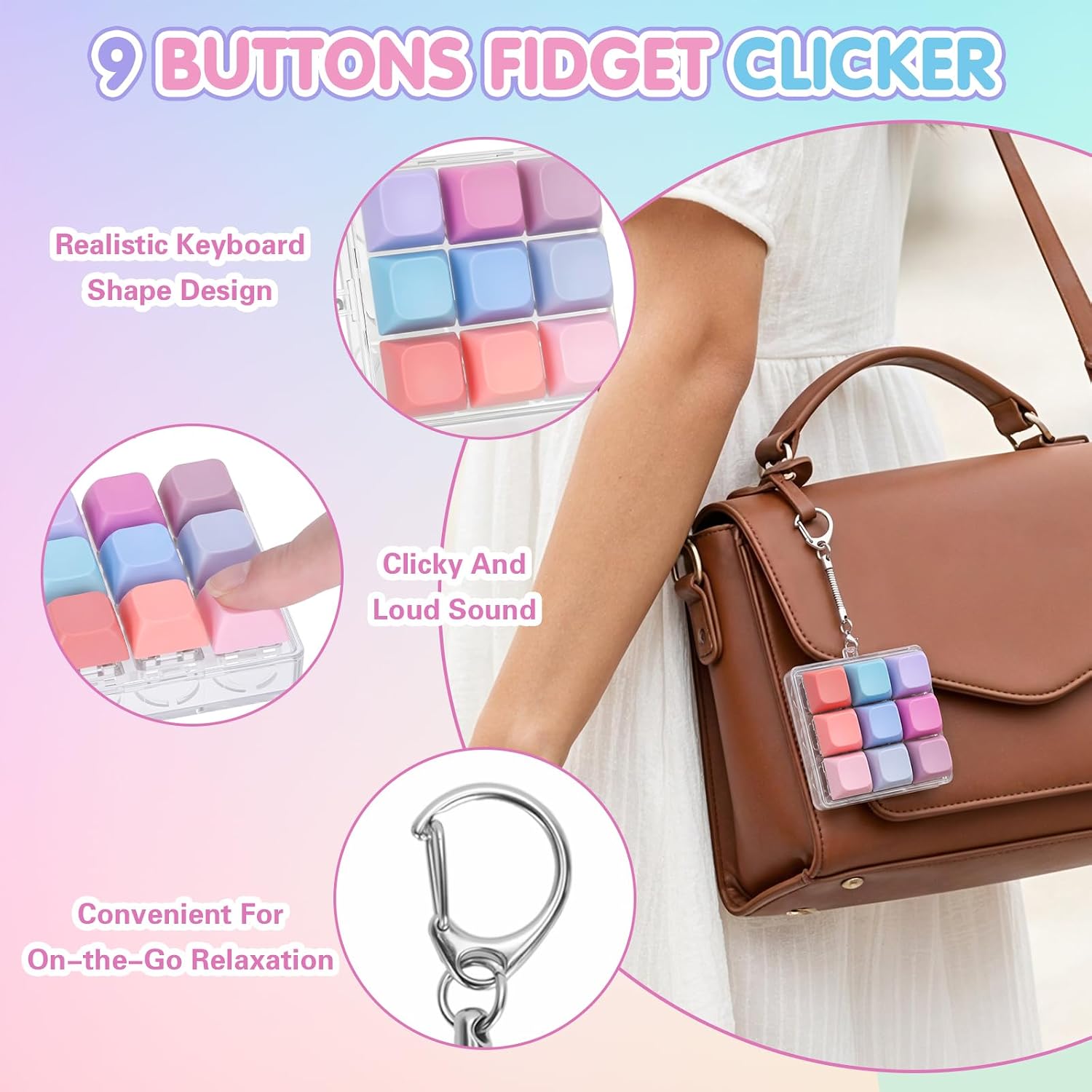 FunisFun Keyboard Fidget Toy, 9 Button Clicker Keychain for Adults, Style C image 3