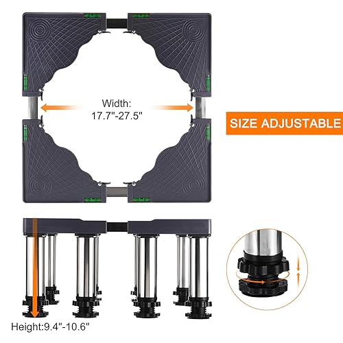 Miniatura 4 de PATIKIL Mini soporte para nevera, 8 pies fuertes, base de soporte de lavandería, bandeja de base ajustable multifuncional, antivibración, para