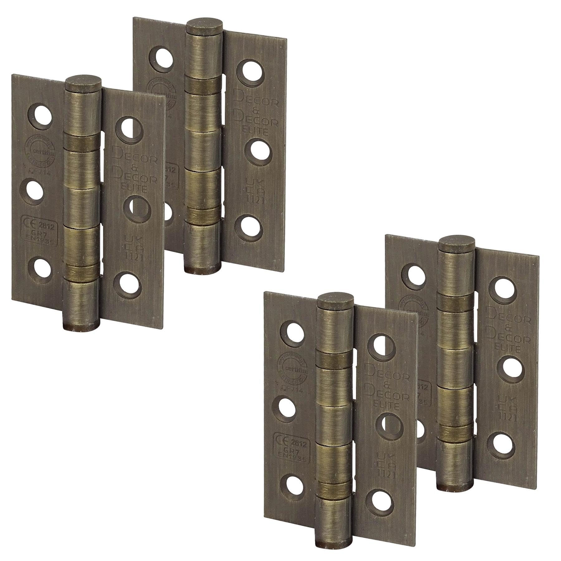 Decoranddecor Antique Brass Door Hinges Internal - Fire Rated - 3Inc / 76Mm - Ball Bearing - Steel - 2 Pairs