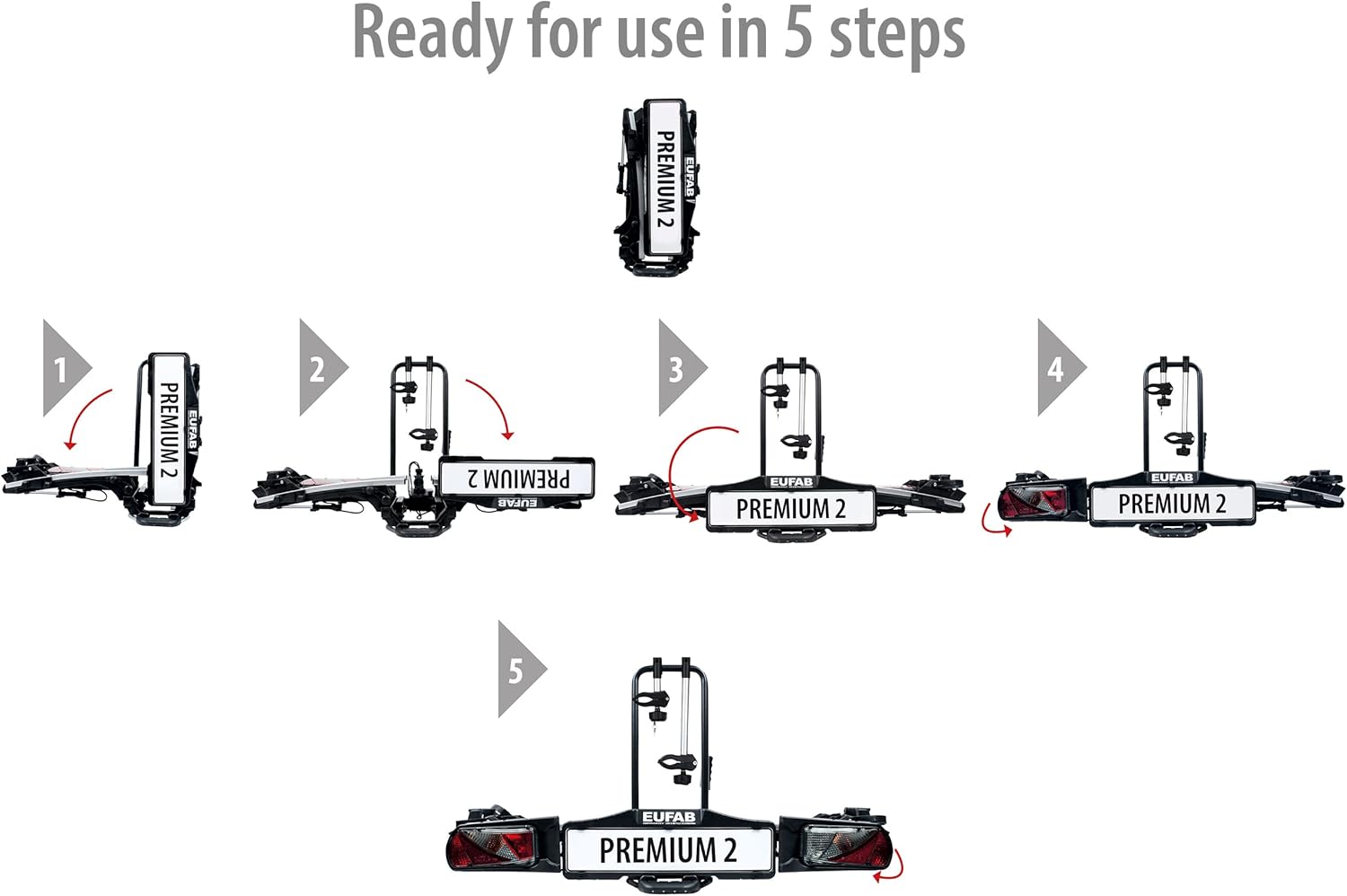 Five steps for setting up the EUFAB PREMIUM 2 bicycle carrier