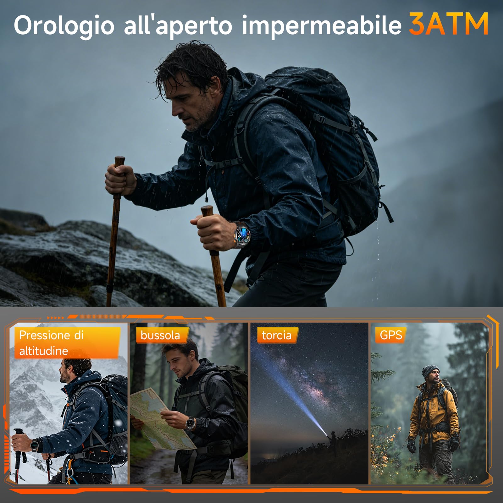 Smartwatch Uomo GPS/AI-GPT, 1.7" Orologio Smartwatch con Chiamate Bluetooth | 3ATM, Torcia, Bussola, 850 mAh Batteria, Monitoraggio Sonno e Cardiofrequenzimetro, 100+ Modalità Sportiveper IOS/Android