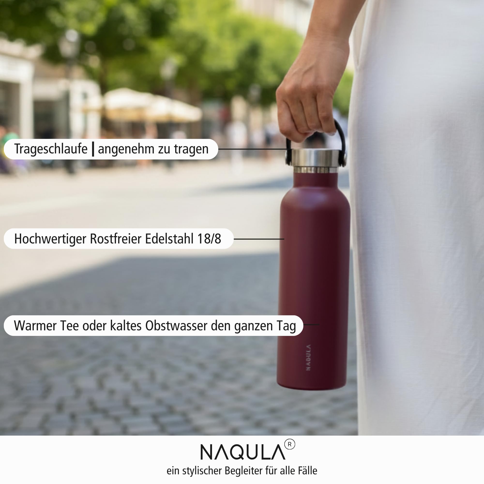 Termo NAQULA con asa y colador extraíble para té o frutas. Botella de acero inoxidable a prueba de fugas, apta para bebidas carbonatadas, termo caliente y frío (negro, 1000 ml)