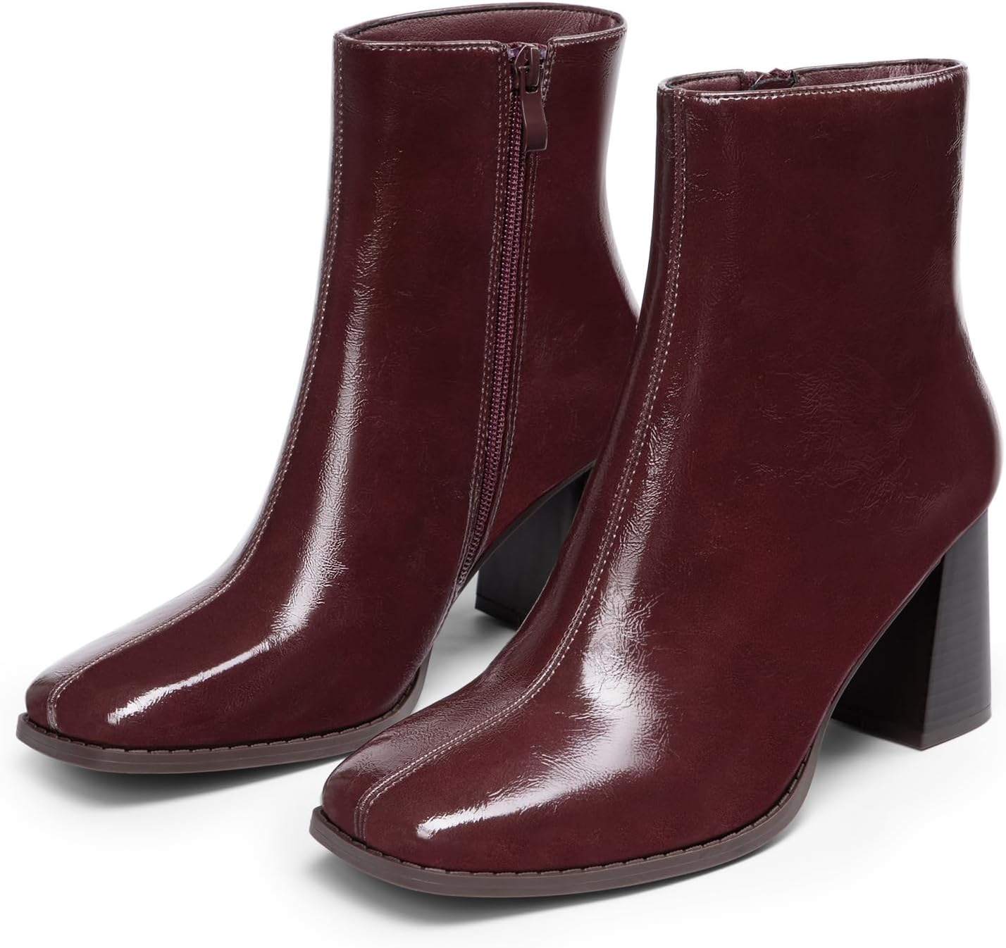 Athlefit Women's Square Toe High Chunky Heeled Ankle Boots image 5
