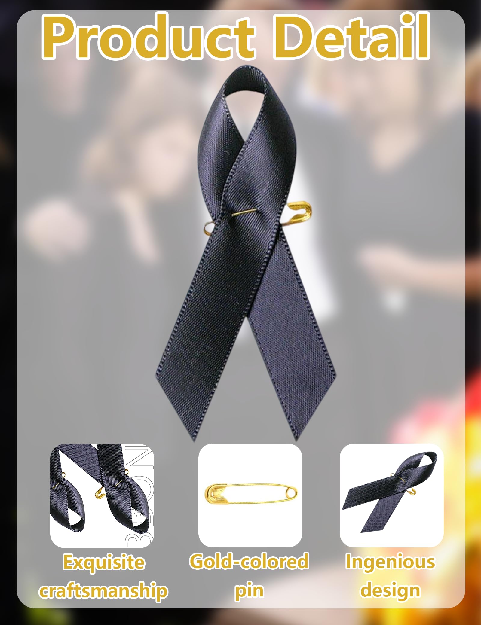 Alfiler Lazo de Duelo, Broches de Satin Negro para Funeral Accesorios 50 Unidades