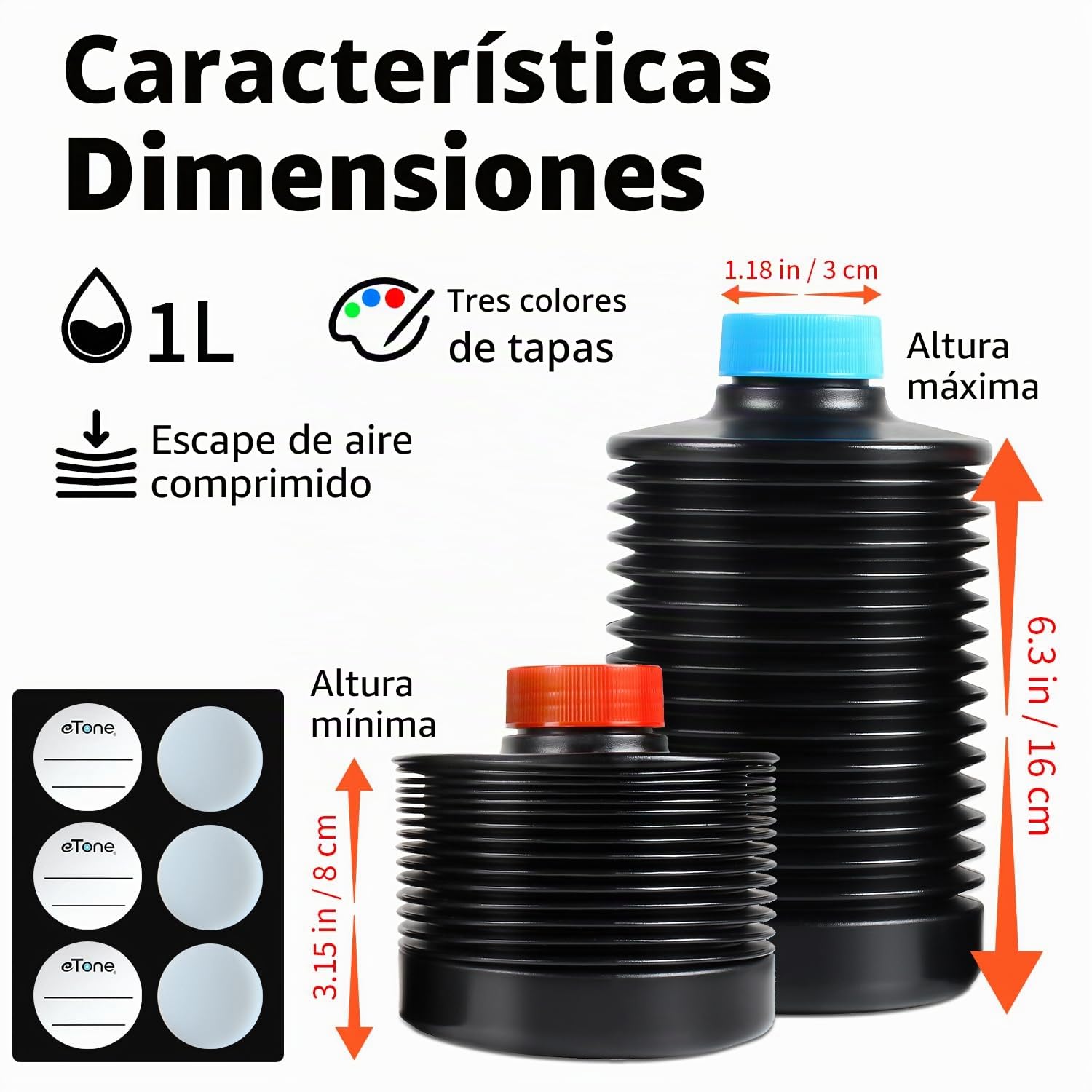 eTone 3 botellas plegables de almacenamiento de productos químicos para cuarto oscuro de 1000 ml, contenedor de líquido plegable, equipo de procesamiento de fotos, almacenamiento antioxidante