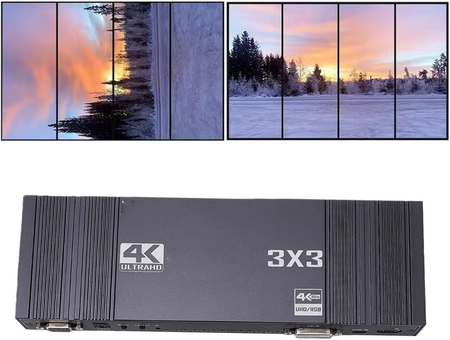 Zunate 3x3 TV Wall Controller, 4K 30Hz Video Wall Processor with 9 HDMI Outputs, 13 Display Modes, USB C RS232 DVI Input, Remote Control for Multi Screen Display Systems (US Plug)