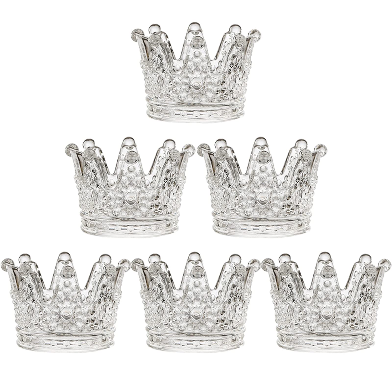 Clear Crown Glass Candle Holder Set
