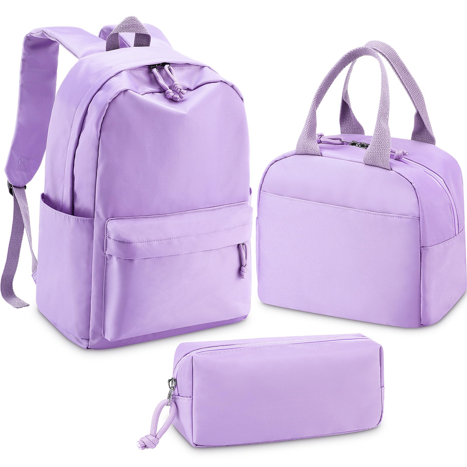 Cunno 3 Pcs School Backpack for Teen Girls Bookbags Kids Set with Lunch Box and Pencil Case College Laptop Casual Backpack(Purple)