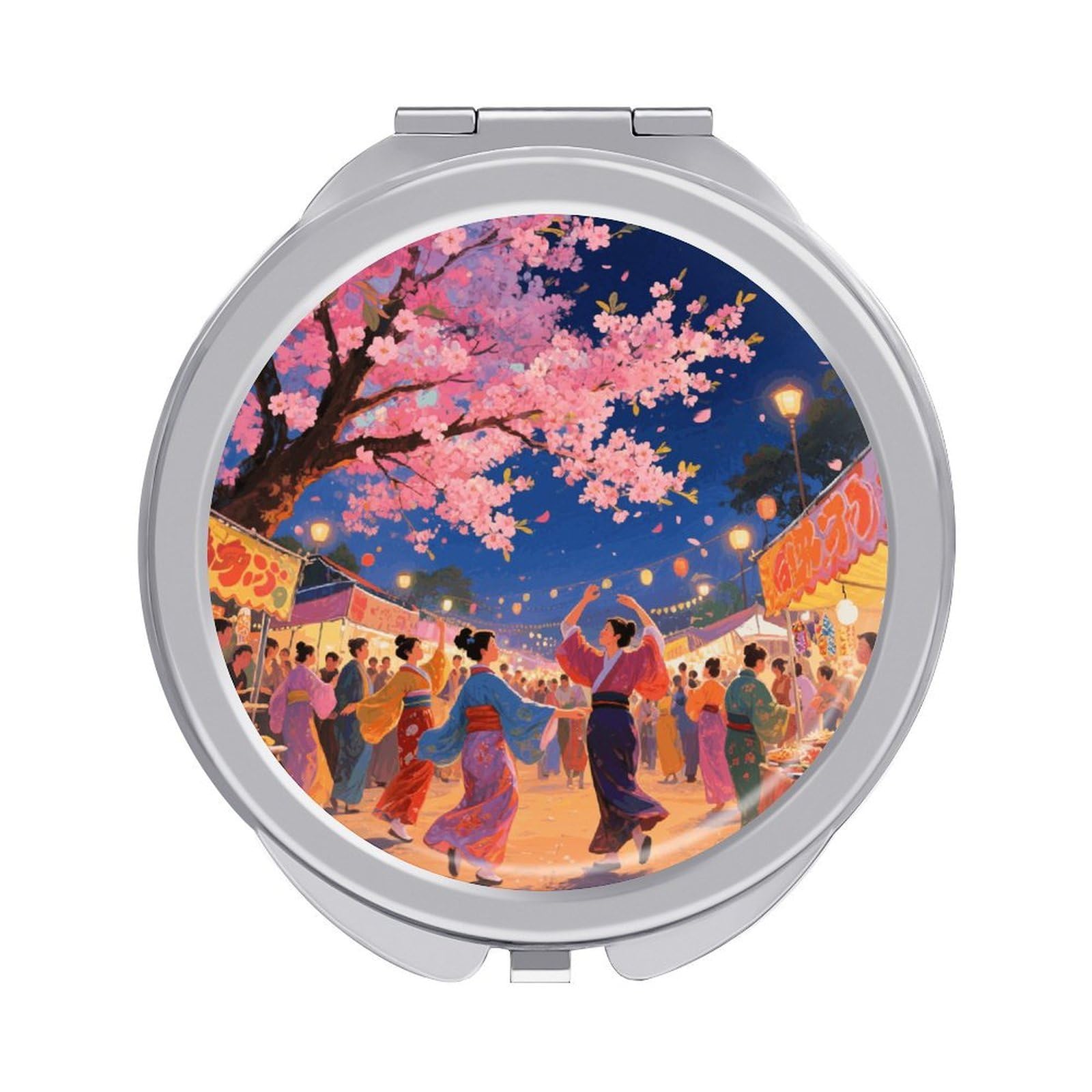 VstaDank Asian Cherry Blossom Travel Makeup Mirror 2 X /1 X Magnifying Mini Vintage Pocket Mirror for Purse Small Portable Folding Small Round Mirrors Portable Vanity Mirrors for Women