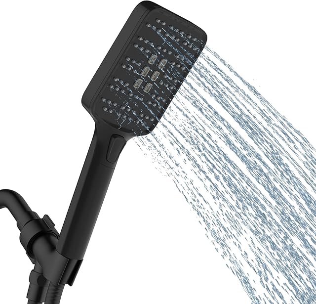 Shower HeadHigh Pressure Shower Head with Handheld, Detachable Shower Head, Chrome Finish Square Shower Head,Food Grade Healthy Silicone Shower Panel,Simple Style Design Shower HeadBlack