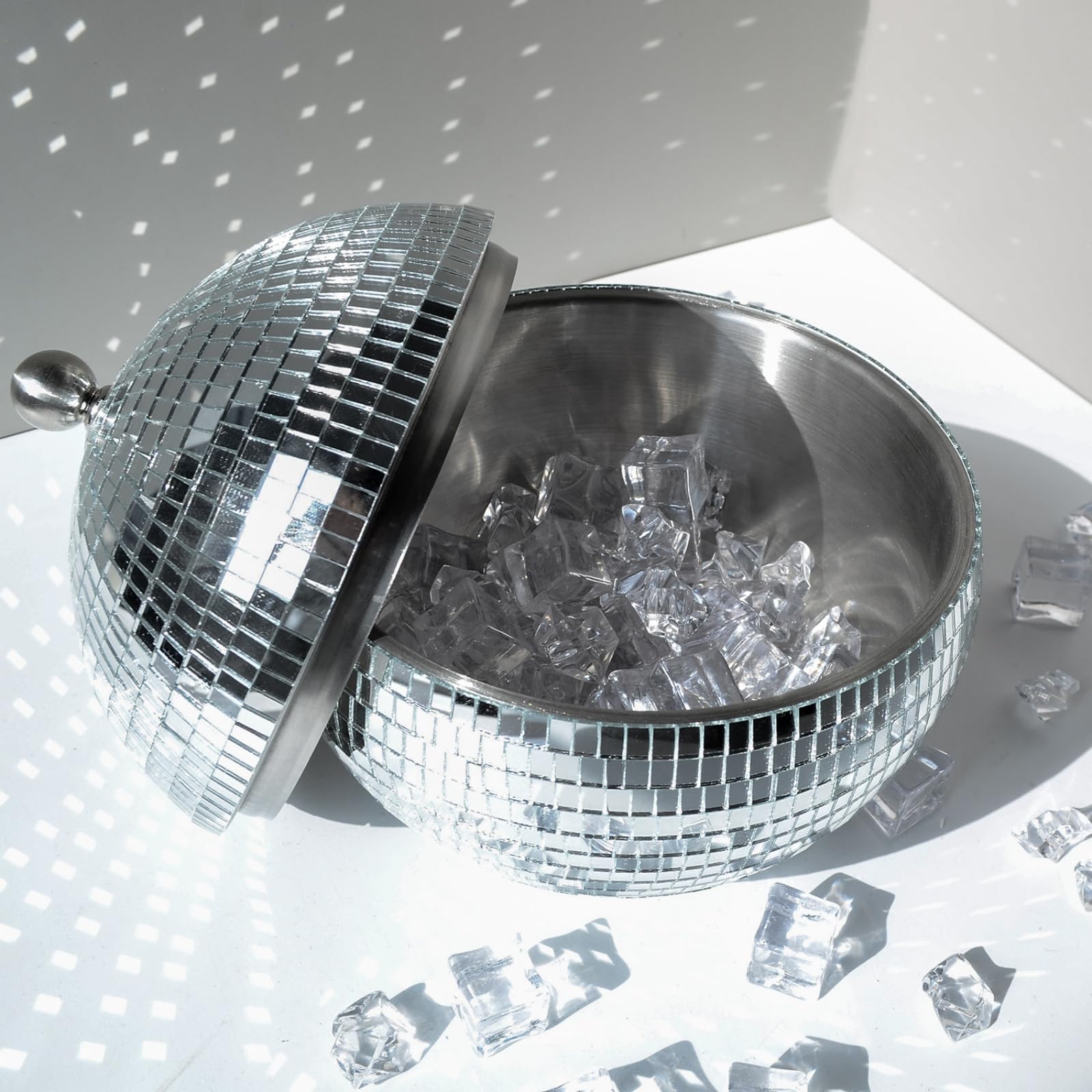 El exclusivo recipiente de hielo Discos Ball conserva bebidas y enfría el vino y cerveza reflectante, espejo y enfriador de cerveza, contenedores para fiestas, eventos,