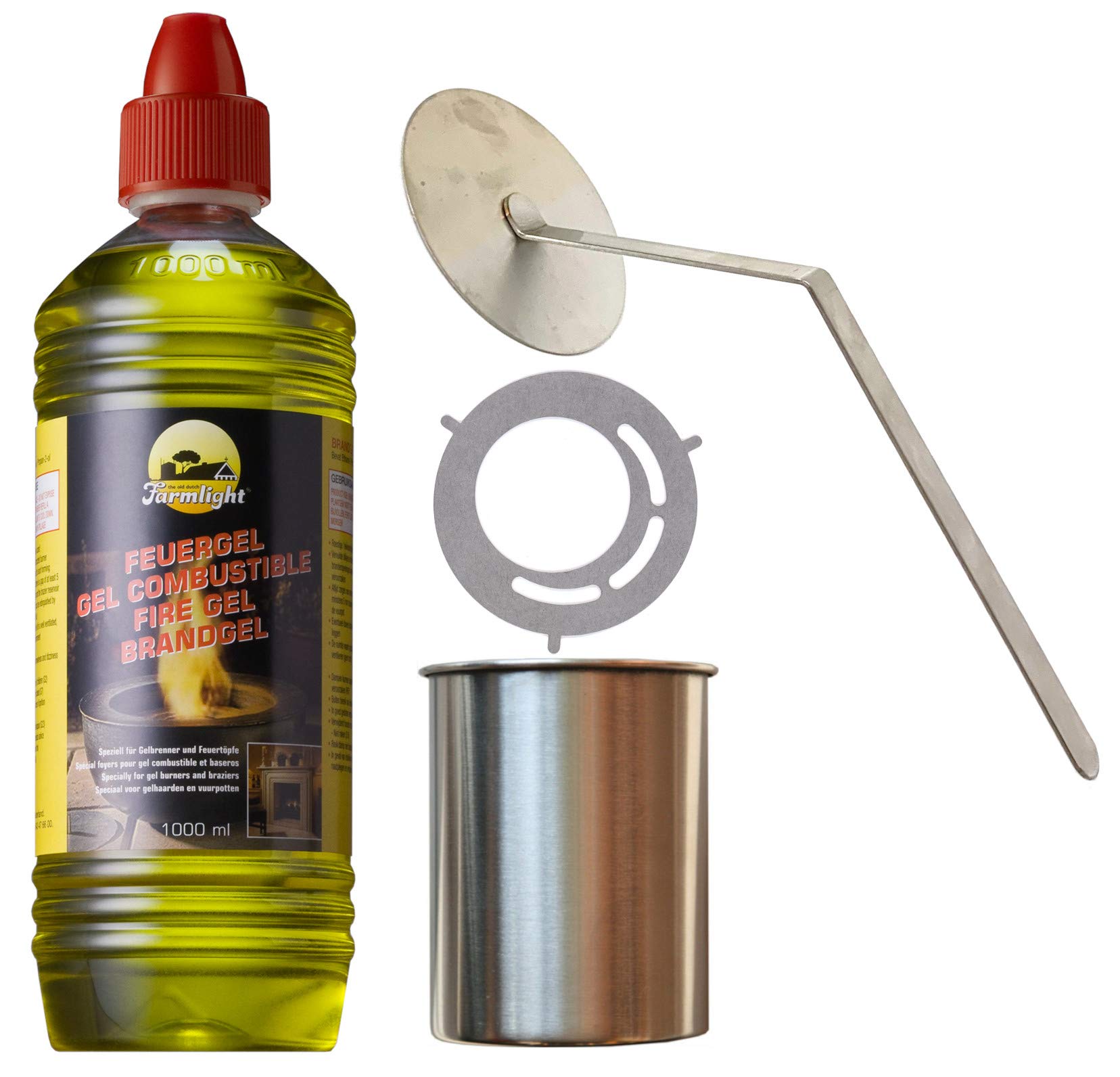 Moritz Starter Set 2 x 1000 ml Brenngel + 2X Edelstahldose 500 ml + 1x Flammenkiller + 2X Sparplatte für Brenner Kamin Ofen Sicherheitsbrenner Brennpaste