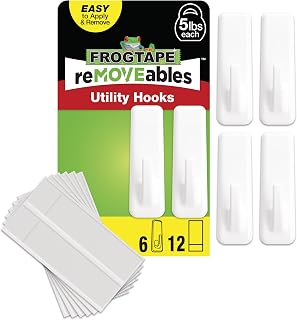 FrogTape reMOVEables Utility Wall Hook Large, Damage Free, White, 6 Pack