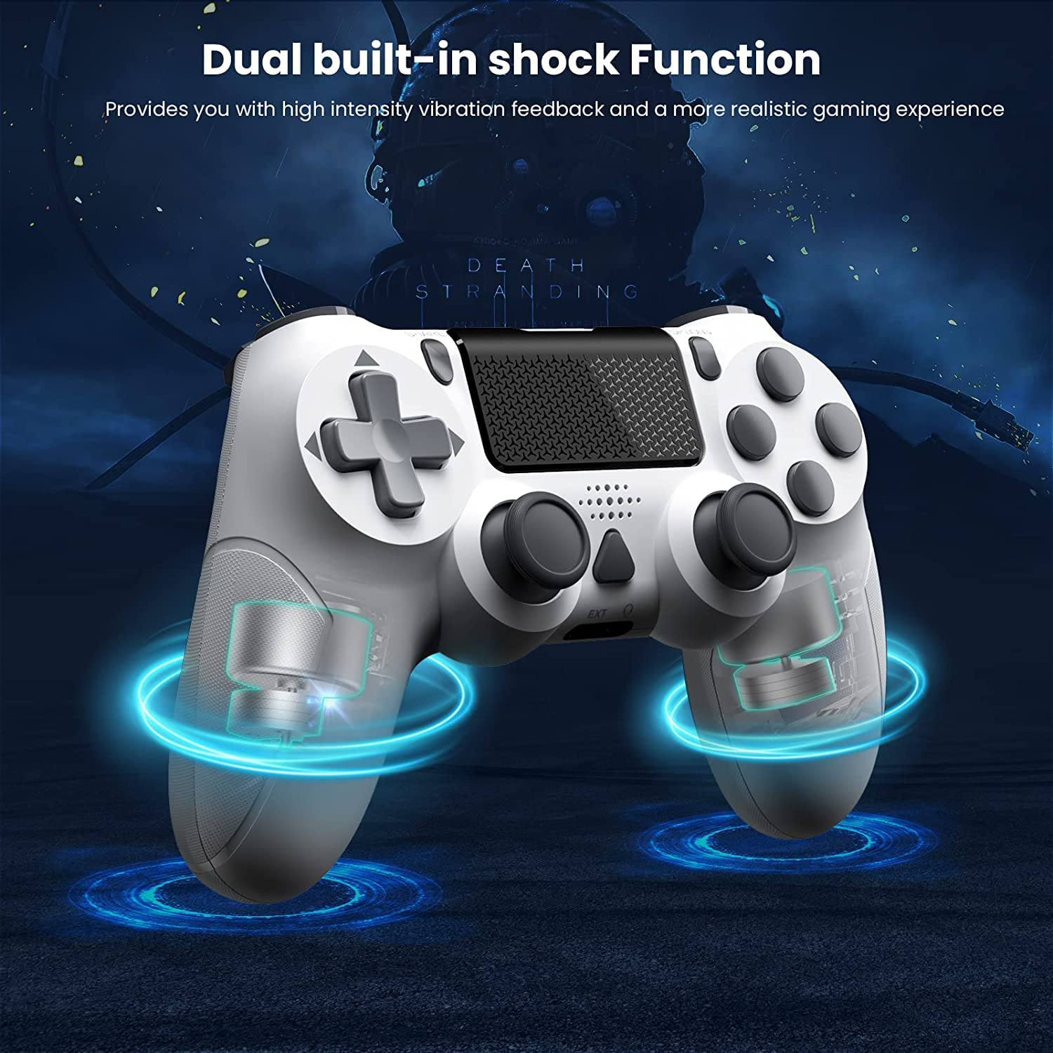 Wireless Controller for PS-4, Wireless Game Controller Joystick for PS-4/PS-4 Pro/PS-4 Slim Console with Dual Vibration/6-Axis Gyro Sensor Function (White)