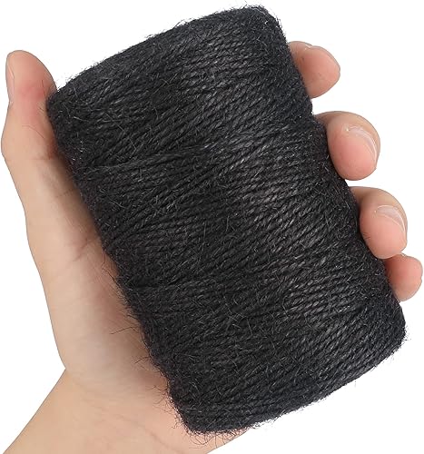 Miniatura 4 de KINGLAKE Cordel de yute natural, 656 pies, artes y manualidades, Navidad, cuerda de embalaje duradera, color negro