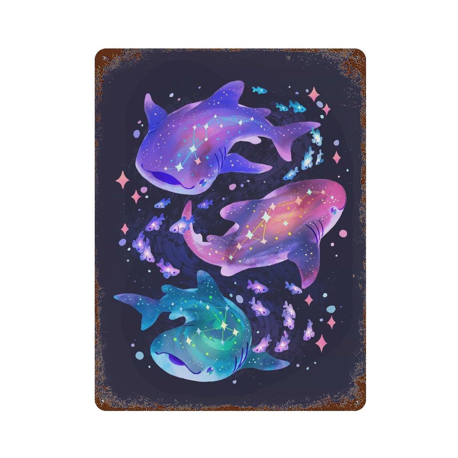 Cosmic Whale Sharks Rusty Metal Tin Sign 15.7"x11.8", for Pub, Kitchen And Man Cave Decor, Farmhouse Wall Decor