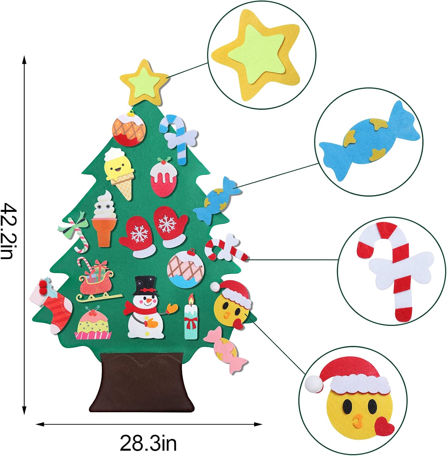 Felt Christmas Tree - 3.5 FT DIY Felt Christmas Tree Set, 38 Ornaments, Xmas Decorations New Year Door Wall Hanging Decorations, Great Gift for Kids