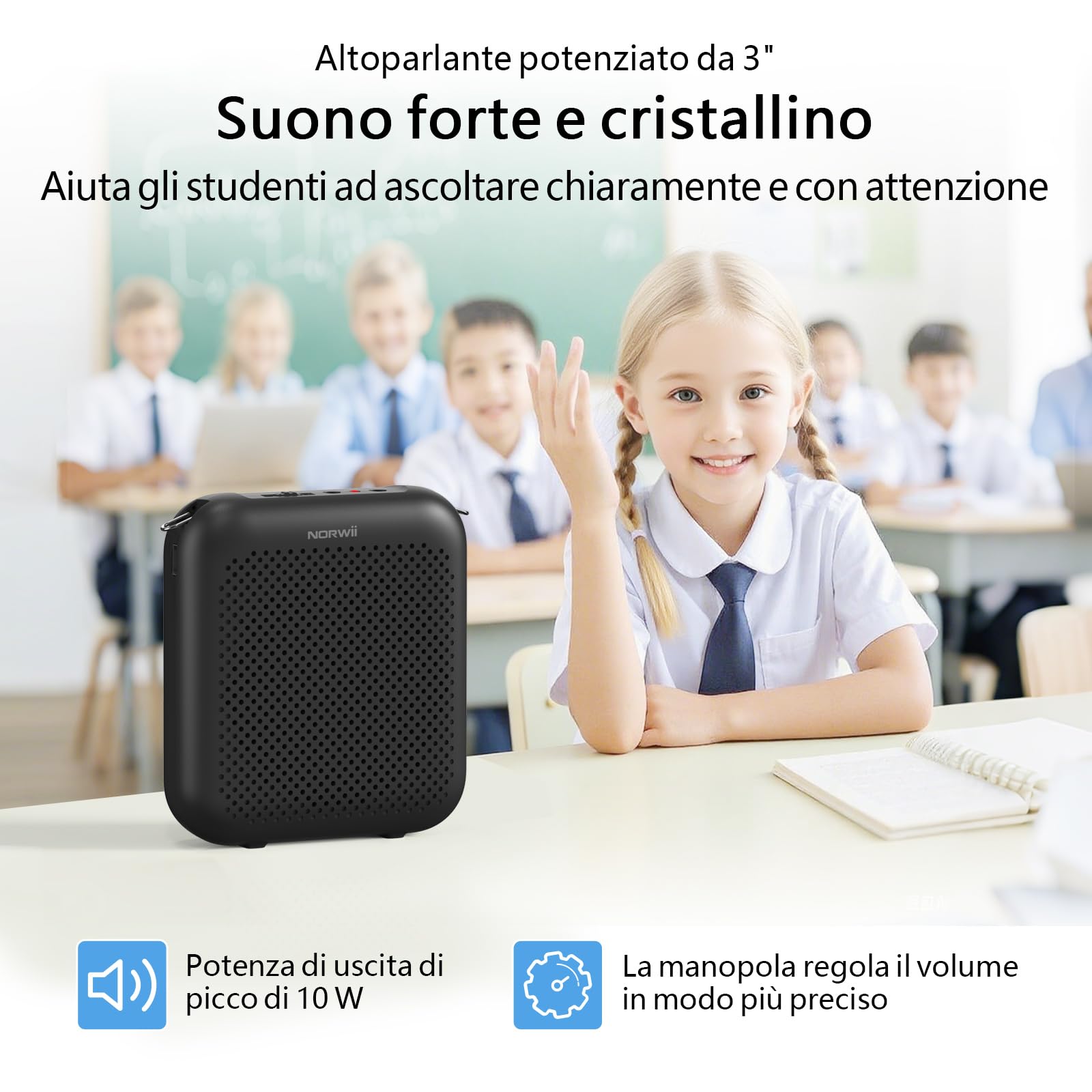 Norwii Amplificatore Vocale Portatile con Microfono Auricolare Cablato e Cintura, Mini Ricaricabile Altoparlante per Insegnanti, Guida Turistica, Allenatori, Presentatori, Riunione, Yoga