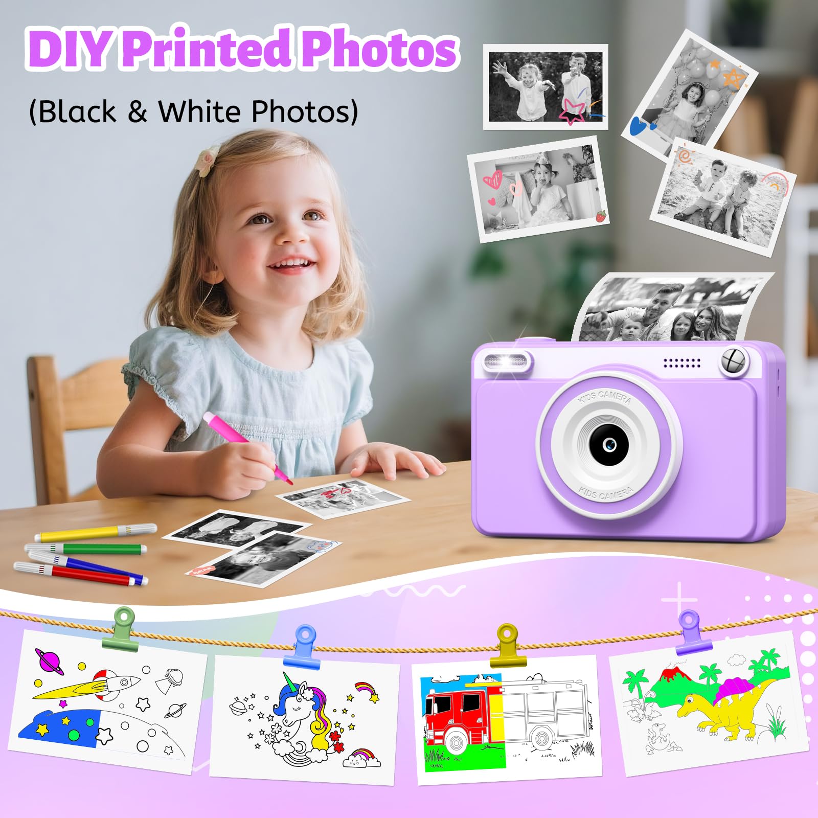Macchina Fotografica Bambini Istantanea 2.4" Schermo 1080P con 32GB Scheda Regalo 3-14 Anni