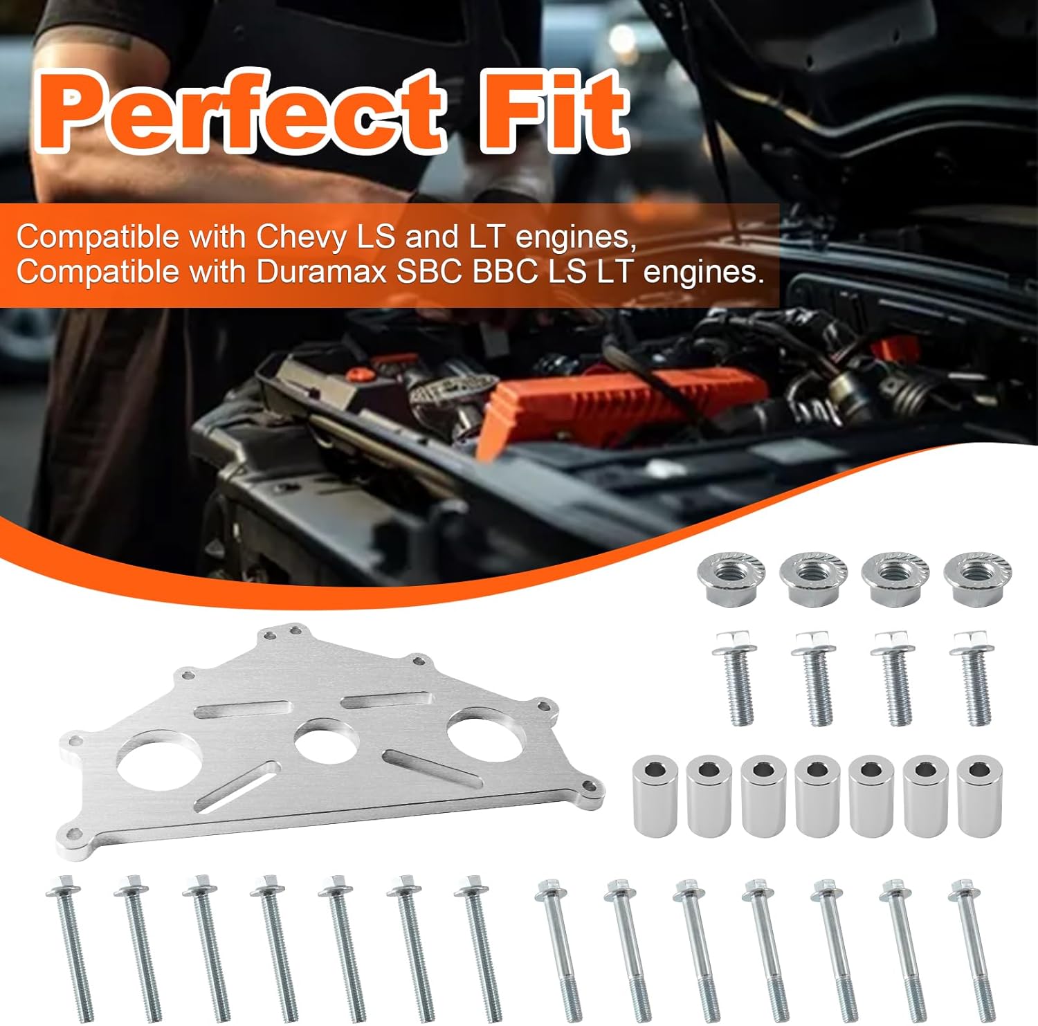 Engine Safe Stand Adapter Plate Compatible with Chevy Small/Big Block LS LT Engines Heavy Duty Support (Silver)