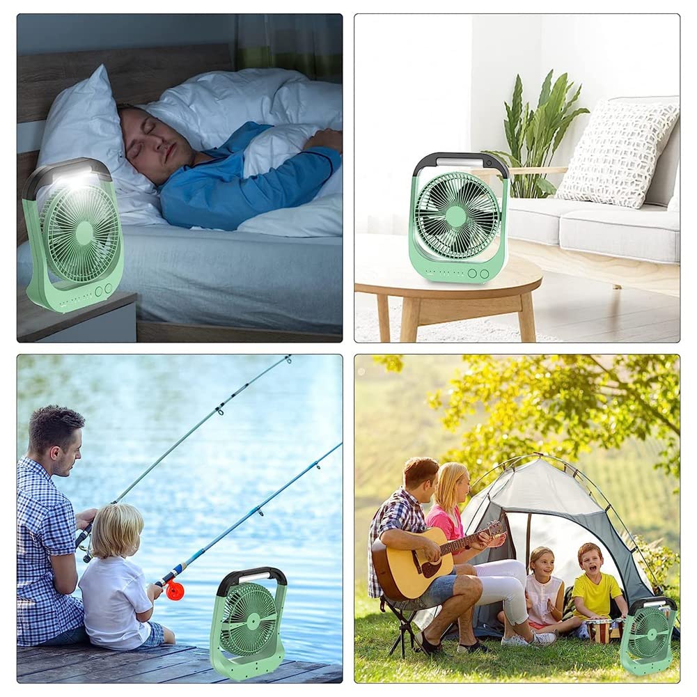 Ventilador de Escritorio USB 10000MAh Ventilador con BateríA Recargable Ventilador de Mesa de 4 Velocidades Ventilador de Camping de 8 Pulgadas Luz LED de RotacióN de 180°