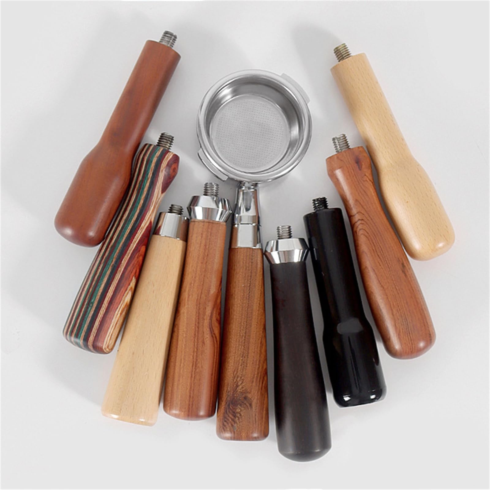 PANGBOER Portafiltro desmontable para café de 58 mm, con cesta de filtro y filtro de café de madera, pieza de máquina de café espresso