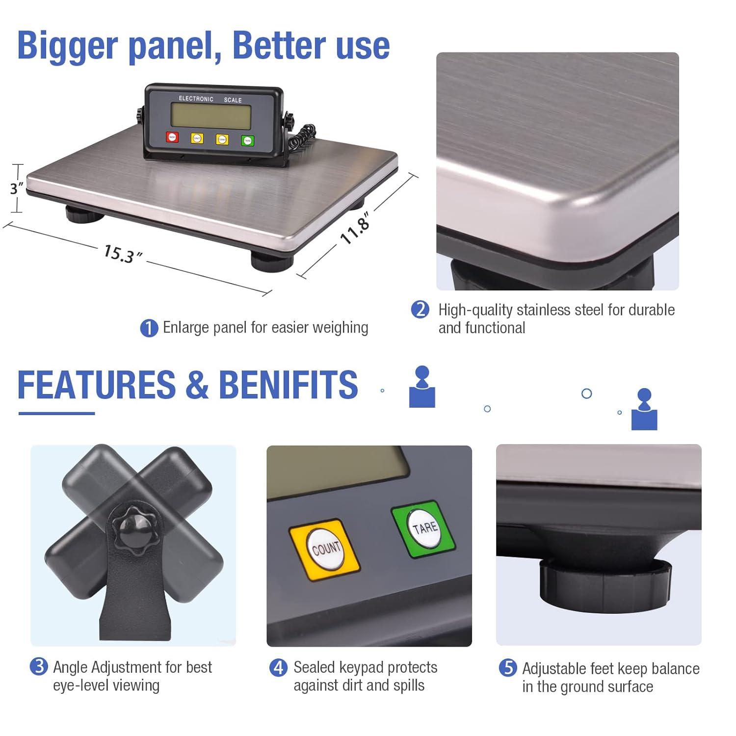 Buy Large 440lbs Heavy Duty Shipping Scale,𝟏𝟓.𝟑*𝟏𝟏.𝟖 Platform Digital