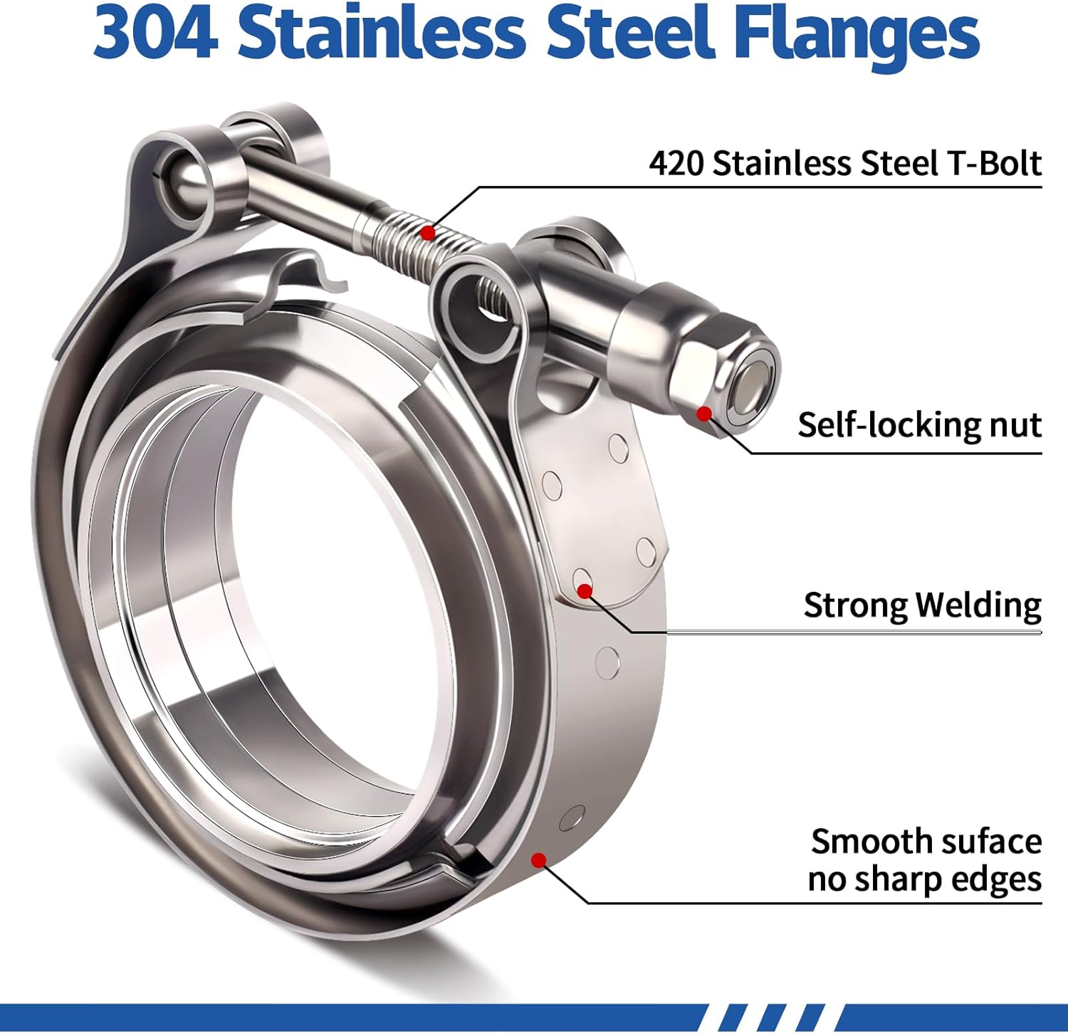 2Pcs V-Band Flange Clamp Kits, 3inch Stainless Steel Exhaust V Band Clamp with Male Female Quick-release Flat Flange Assembly For Turbo, Downpipes, Exhaust System