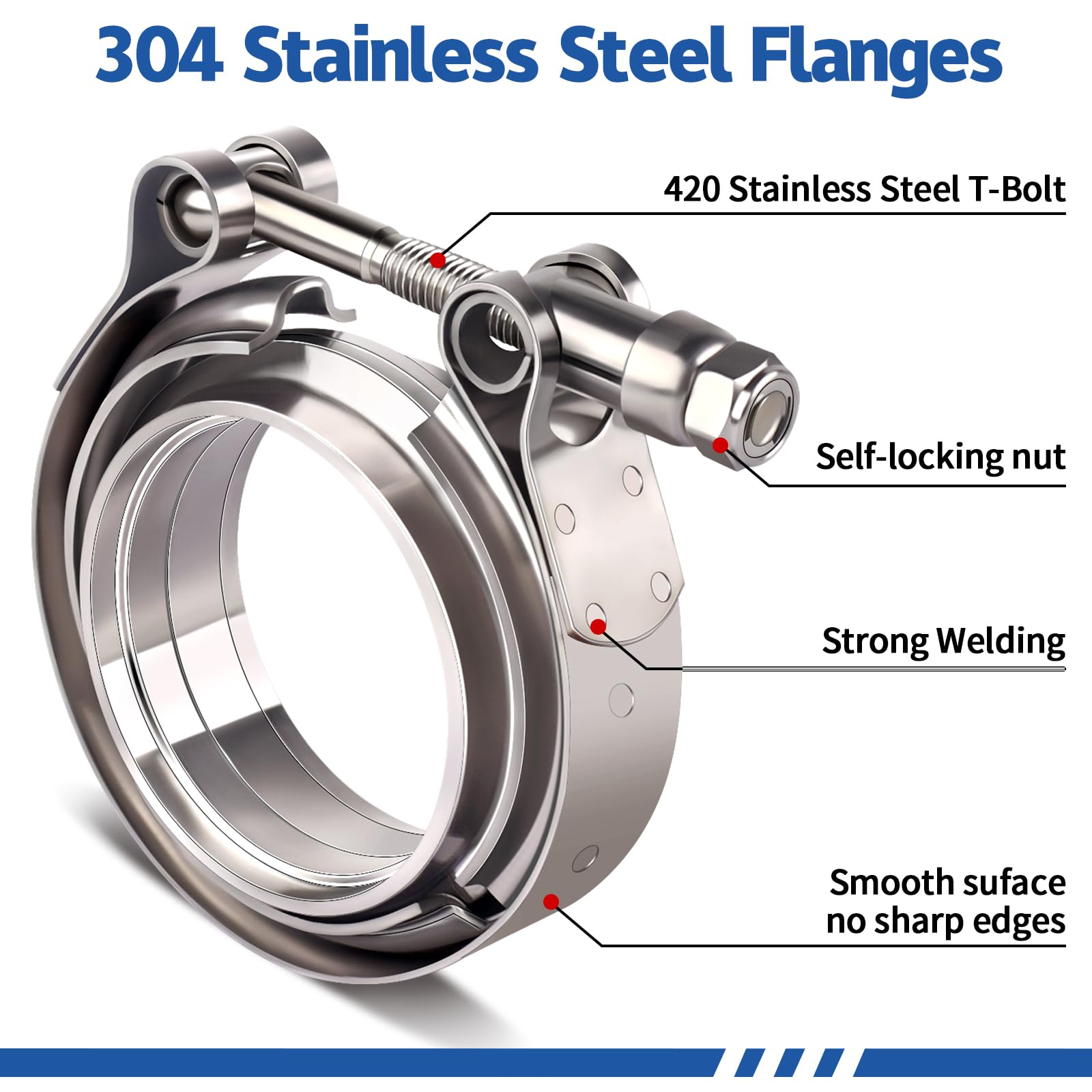 2.5 Inch V Band Clamp Kit W/ Male Female Flange 304 Steel MS Turbo