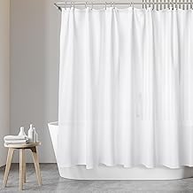Shower Curtain 180 x 200 cm with 12 Rings - Waterproof Shower Curtain White for Bath and Shower, Anti-Mould and Antibacterial, Oeko-Tex Certified