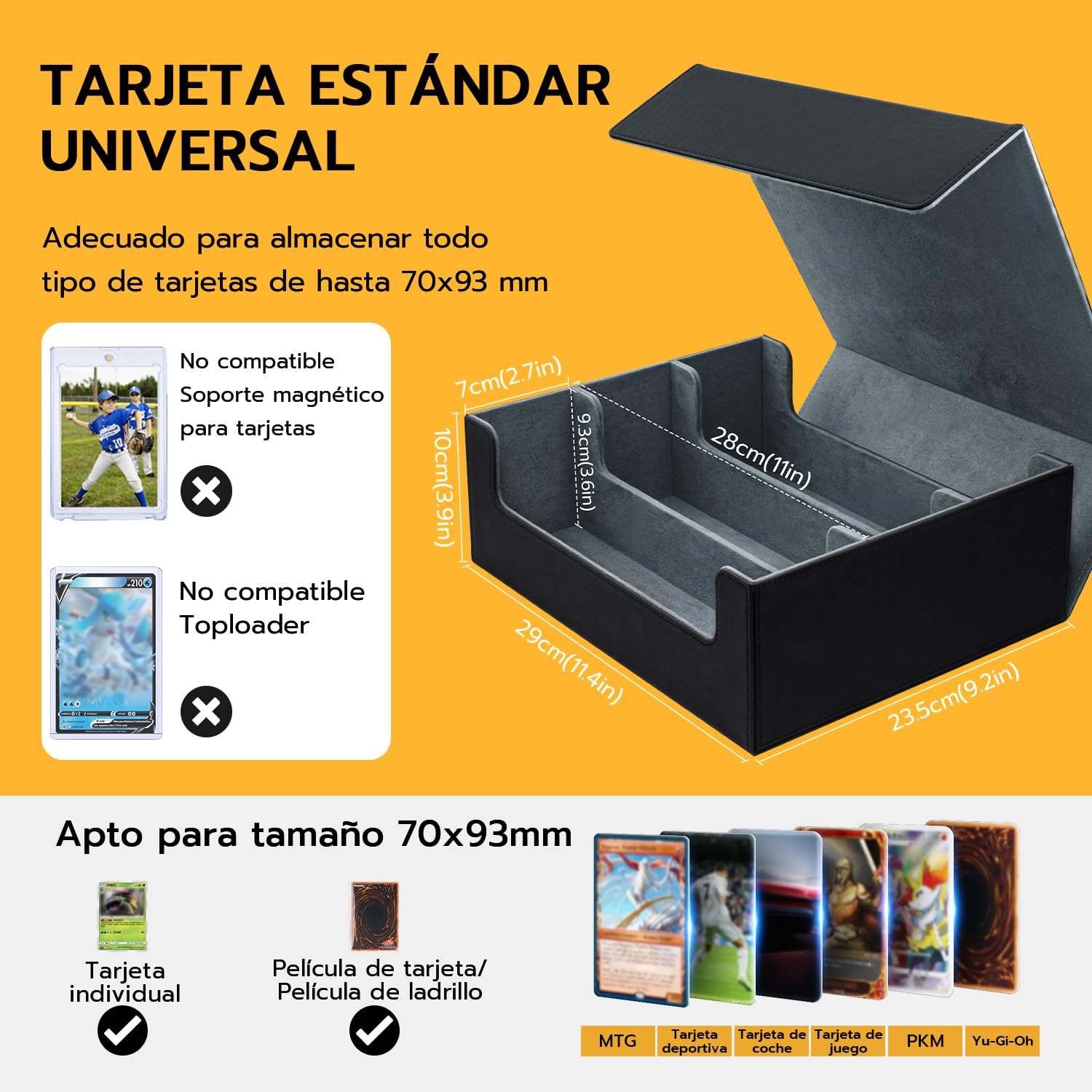 Caja Cartas para MTG, Card Deck Box para 1800+ Cartas Con Compartimento, Magnetic Flip Box con Cuero de PU para Cartas de Magic Commander TCG - [Negro]