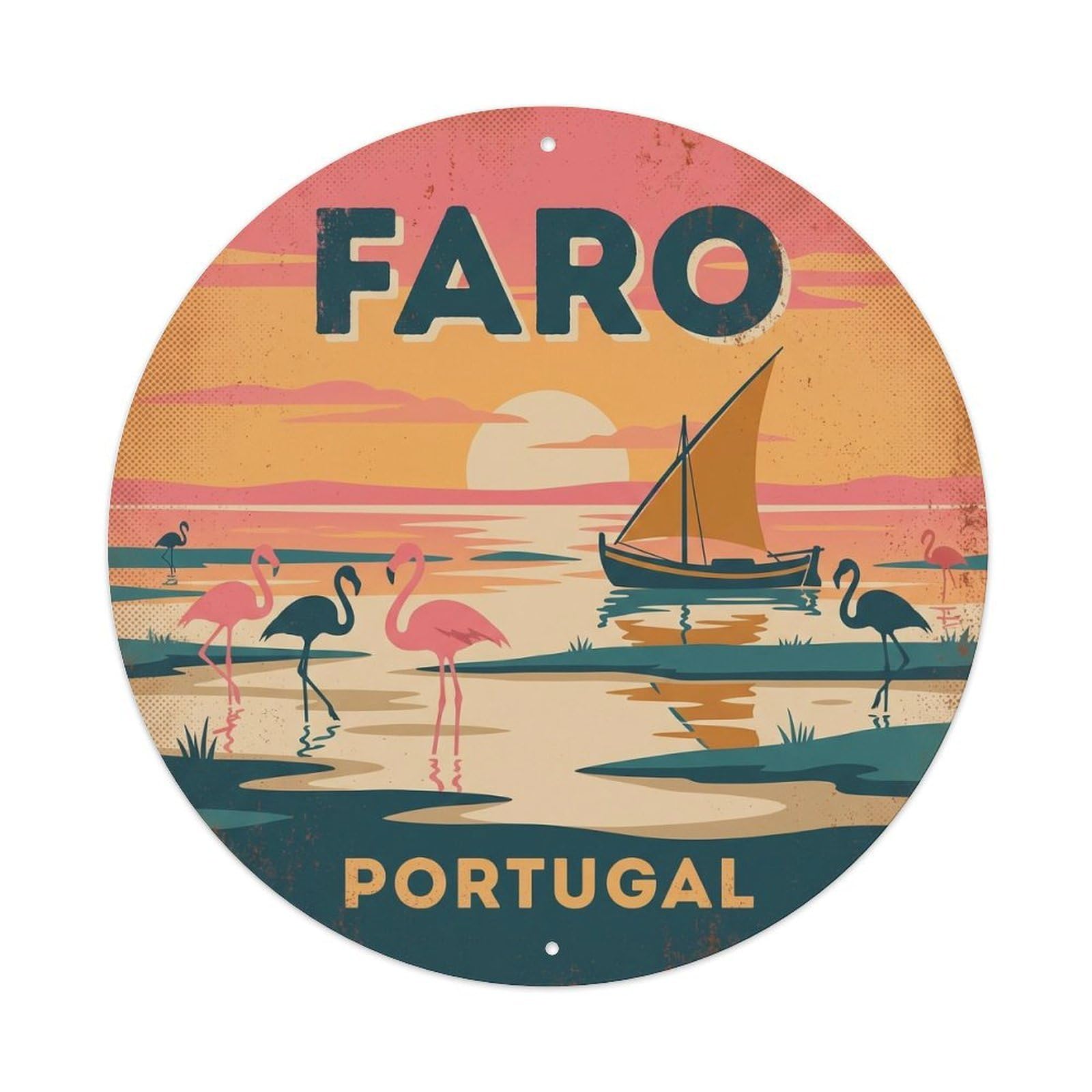 Olhnbad Style Portugal Landmark Travel Faro Lagoon Heritage Metal Tin Sign