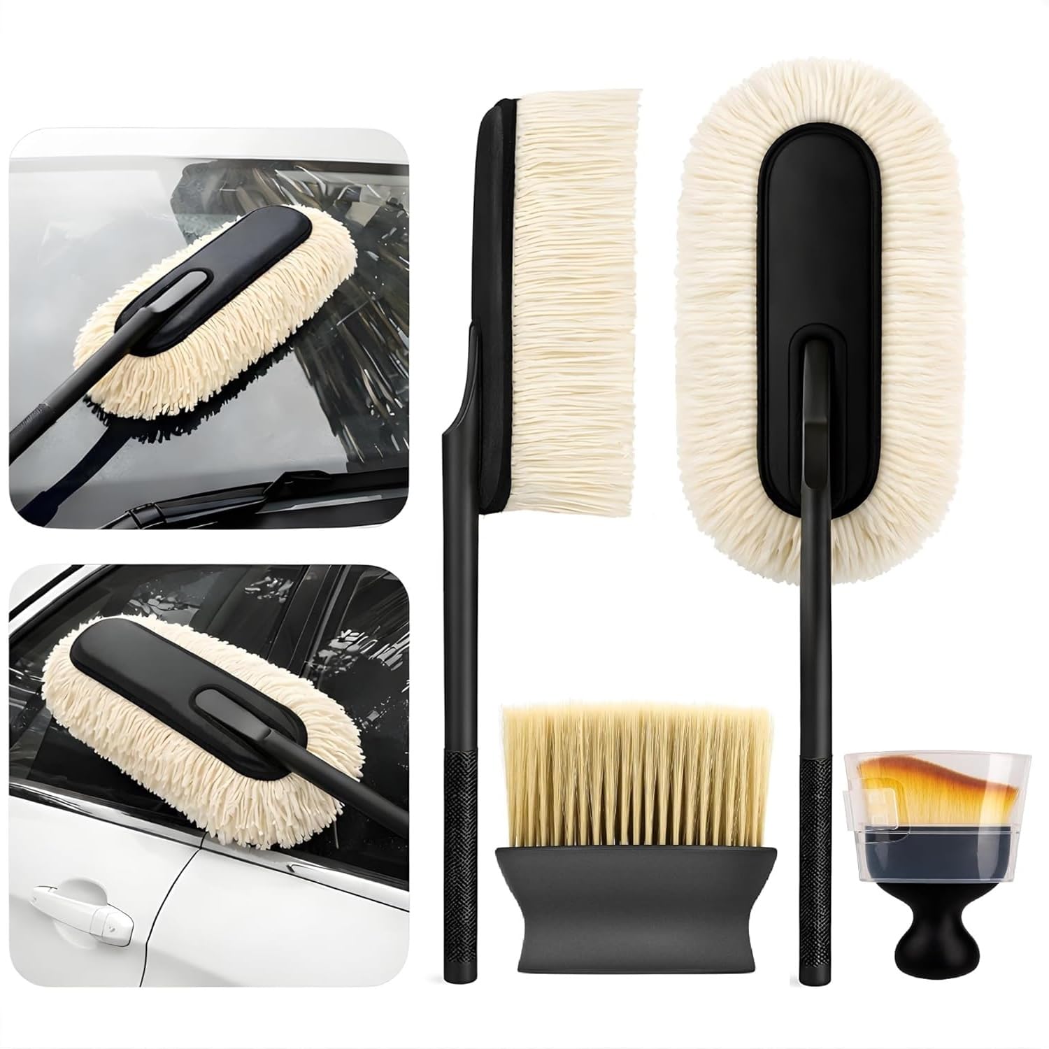 3Pcs Car Duster Kit - Microfiber Car Cleaning Brush for Exterior Car Dust Cleaner - Small Car Brush for Cleaning Car Interior, PC, Laptop, Keyboard - Wax-Treated Cotton Strands for 2X Better Cleaning-image-48