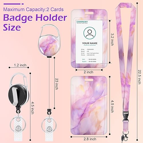 Miniatura 10 de Anseal Cordones rosados para insignias de identificación, portatarjetas retráctiles con llavero, soporte para tarjeta de crédito de identificación,