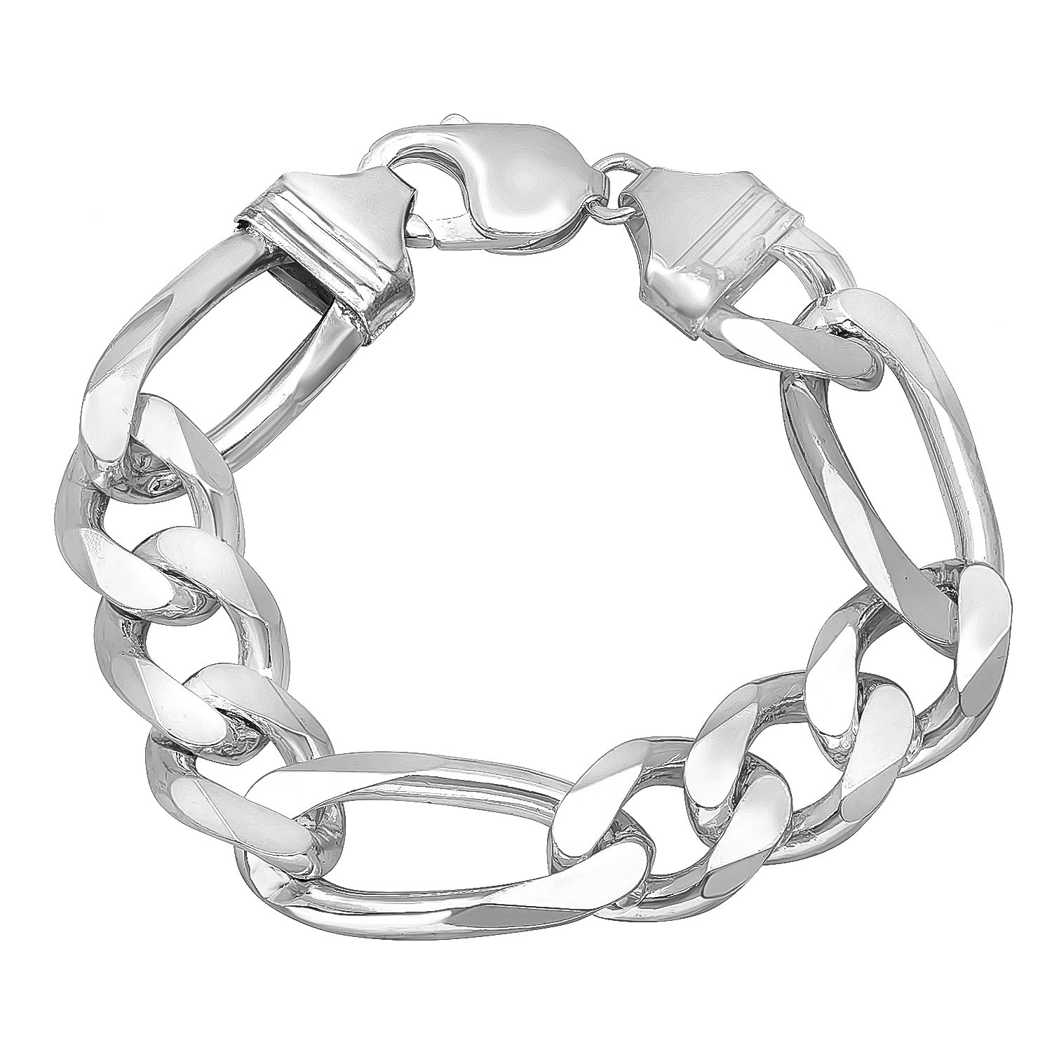 The Bling Factory 2mm-18mm Solid .925 Sterling Silver Italian Flat Figaro Bracelet Made in Italy (13.5mm (width), 7 inches)