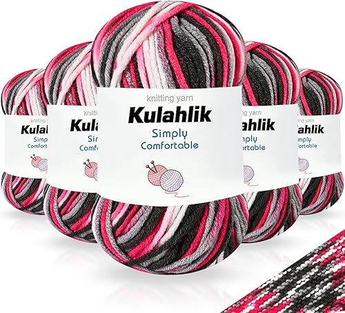 Miniatura 8 de Kulahlik Hilo acrílico de 8.82 oz (5 x 1.76 oz) para tejer, hilo de hilo degradado colorido, 5 rollos de madejas, perfecto para cualquier proyecto
