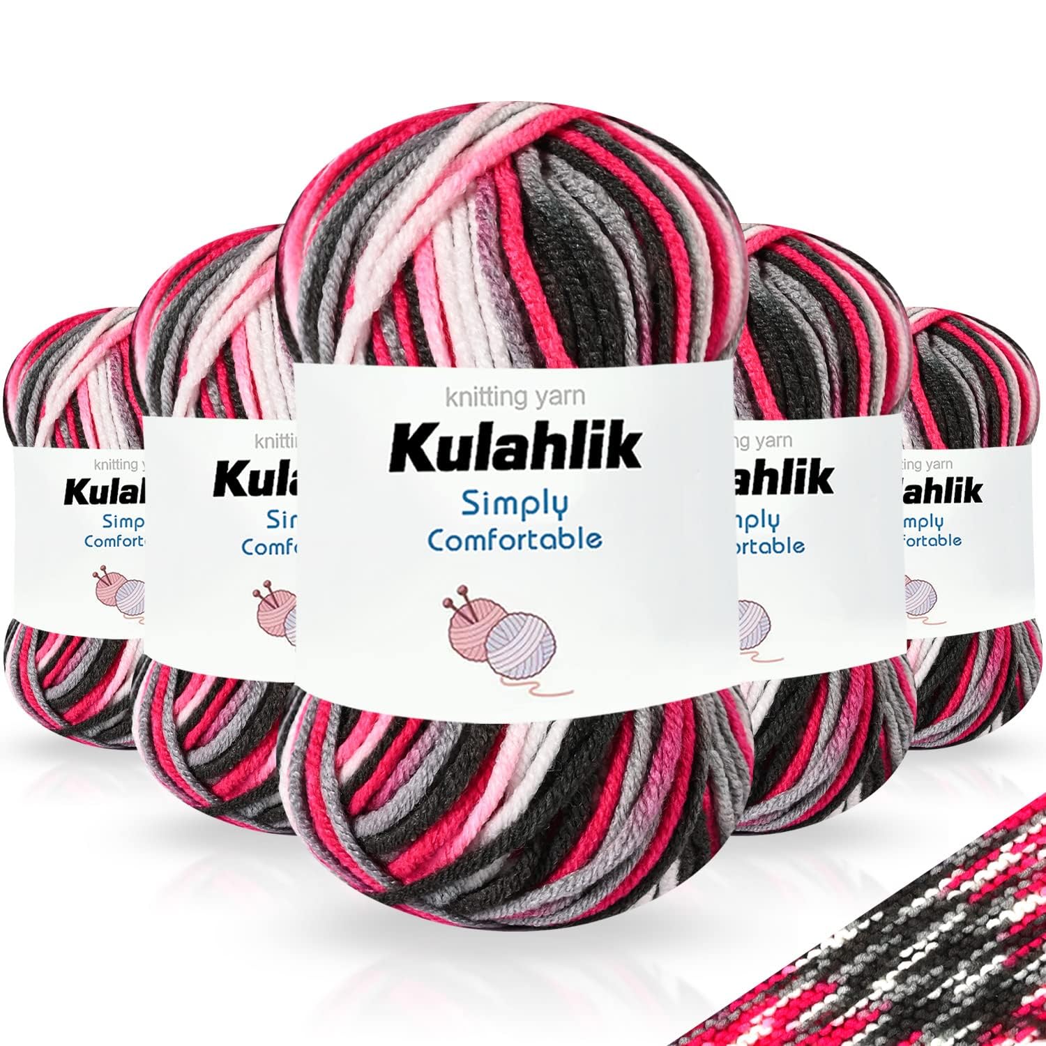 250g(5x50g) Acrylic Yarn for Crochet/Knitting, Colorful Gradient Yarn Thread, 5 Rolls Skeins, Perfect for Any Knitting Crochet and Crafts Mini Project — view 101