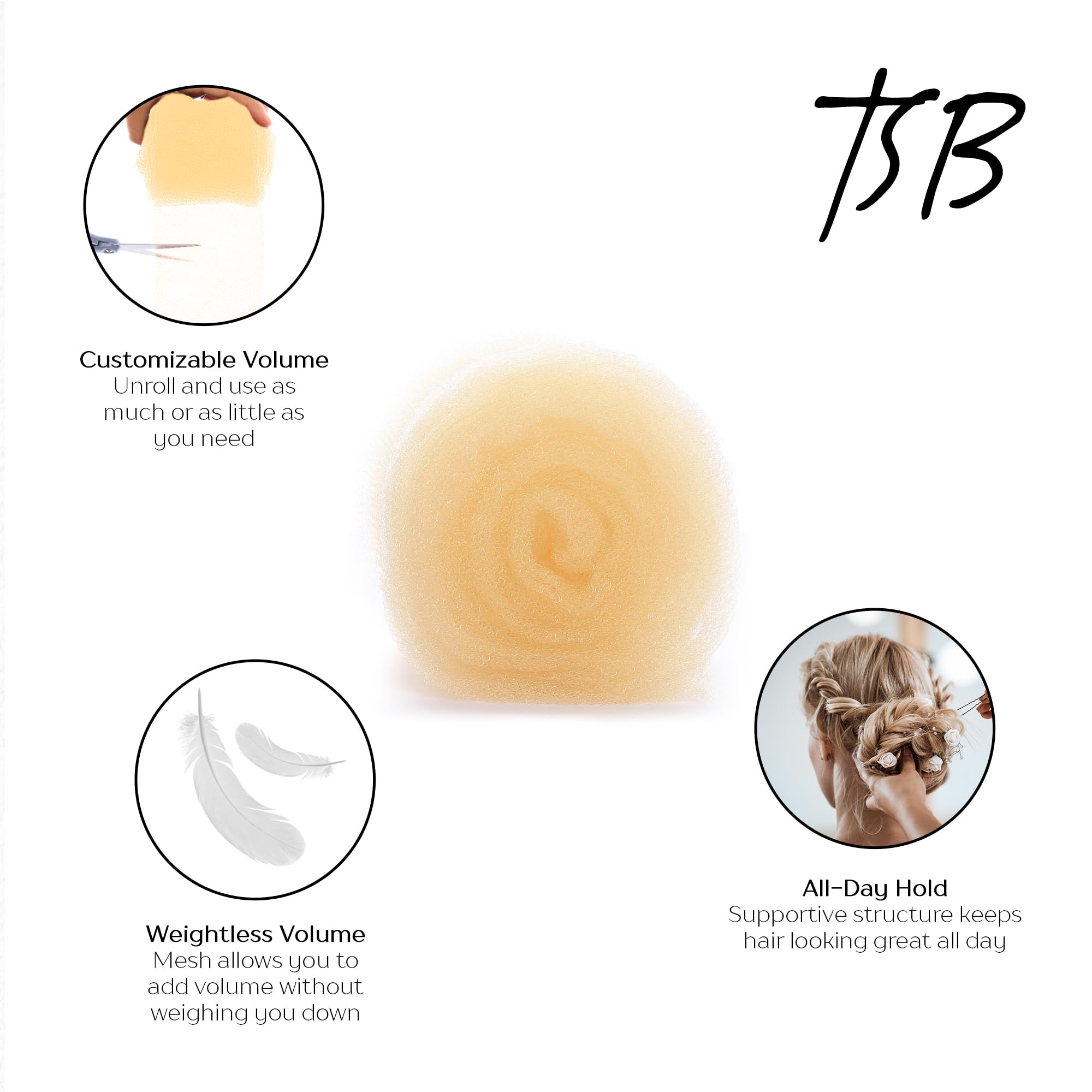 TSB Relleno para el cabello, rubio, 1 paquete – Pendiente de patente definitiva, herramienta de volumen – perfecto para novias, artistas intérpretes o ejecutantes – no irritante, sujeción durante todo