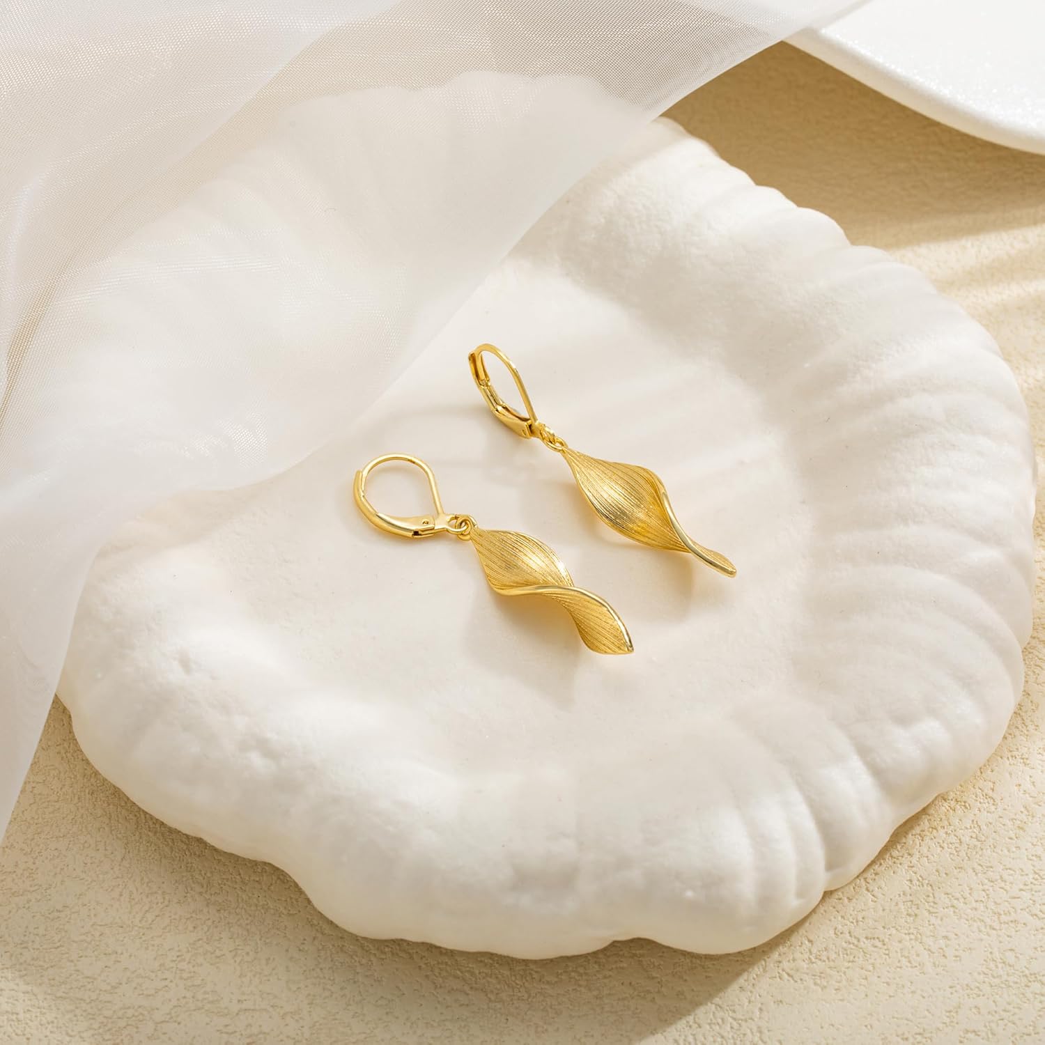 Gold Dangle Earrings for Women, 14K Gold Plated Lightweight Hypoallergenic Teardrop Drop Earrings, Trendy Leverback Minimalist Jewelry for Sensitive Ears Vacation Wear, 7-Styles - Image 5