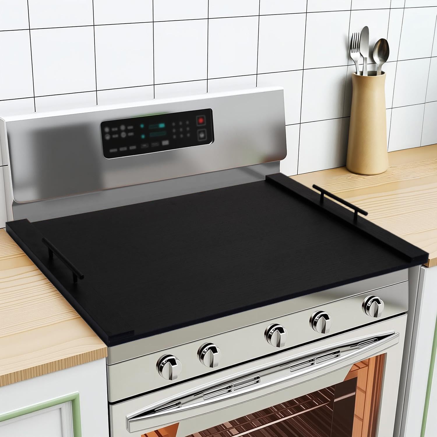 Wood Stove Top Cover/Noodle Board Stove Cover, Gas Stove Top Covers for Electric & Gas Stoves (Black)