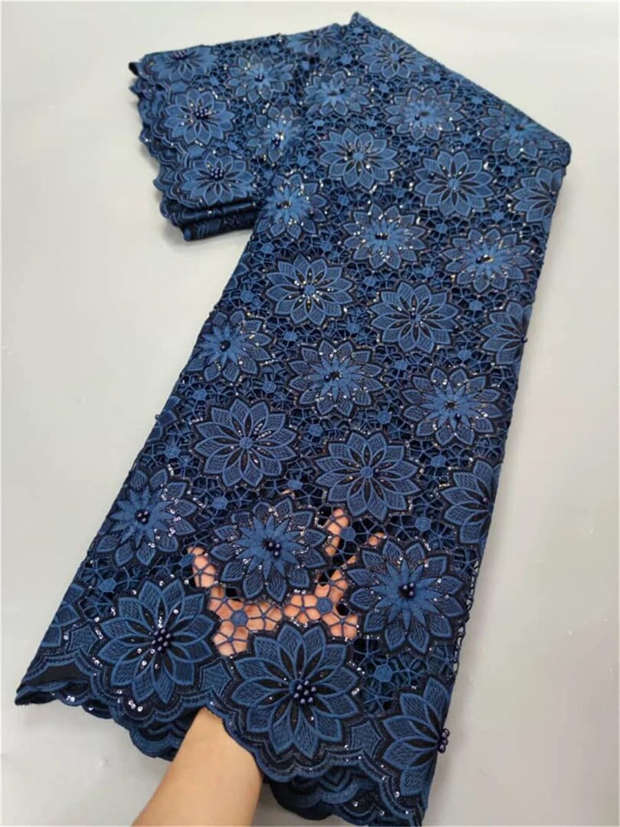 Tessuto di pizzo africano 100% cotone svizzero voile pizzo con perline tulle nigeriano paillettes stile popolare Dubai