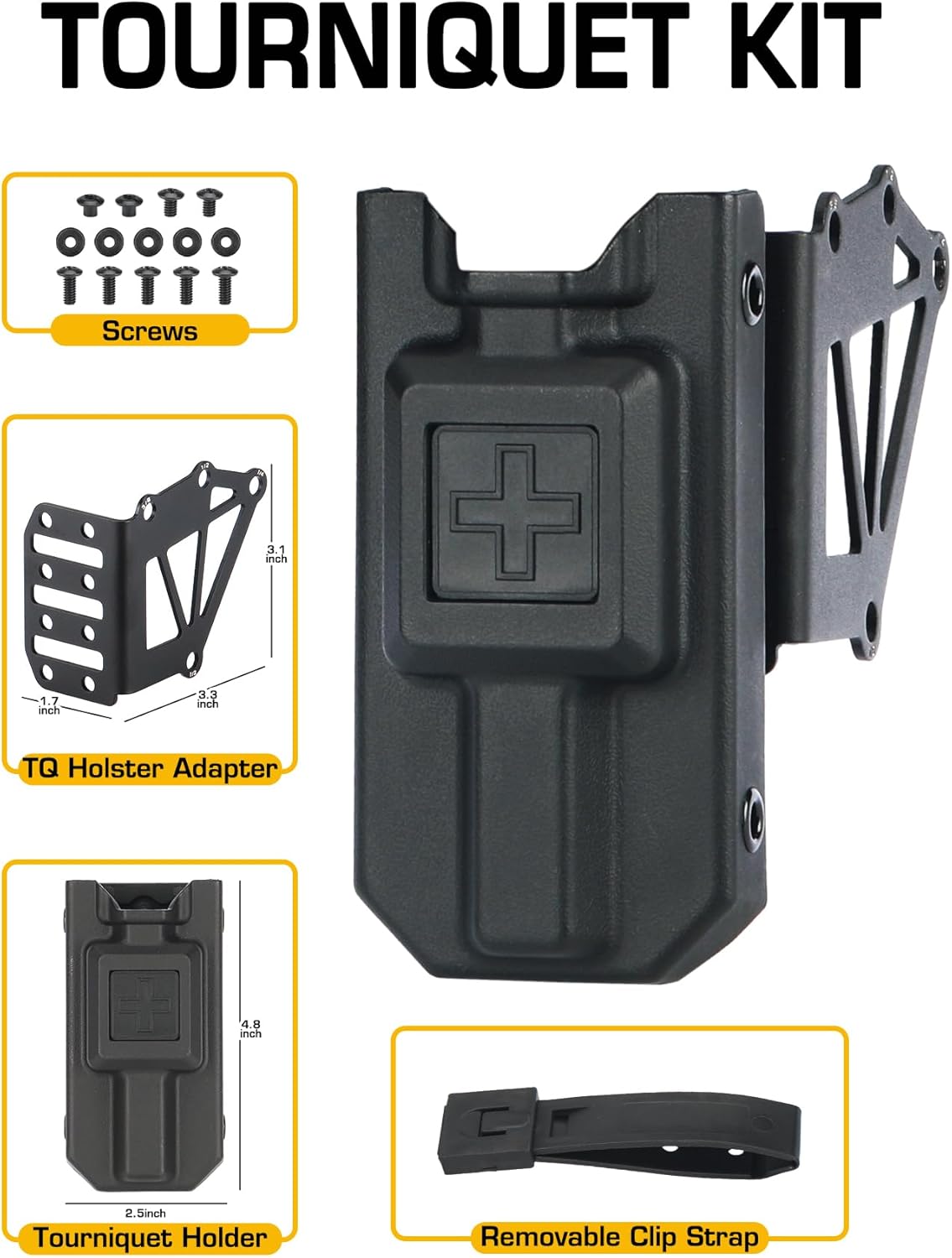 Tourniquet Holder with Holster Adapter Mount, TQ Pouch Kit for Duty Belt,Police Gear Accessories for 3-Hole Right Hand Holster