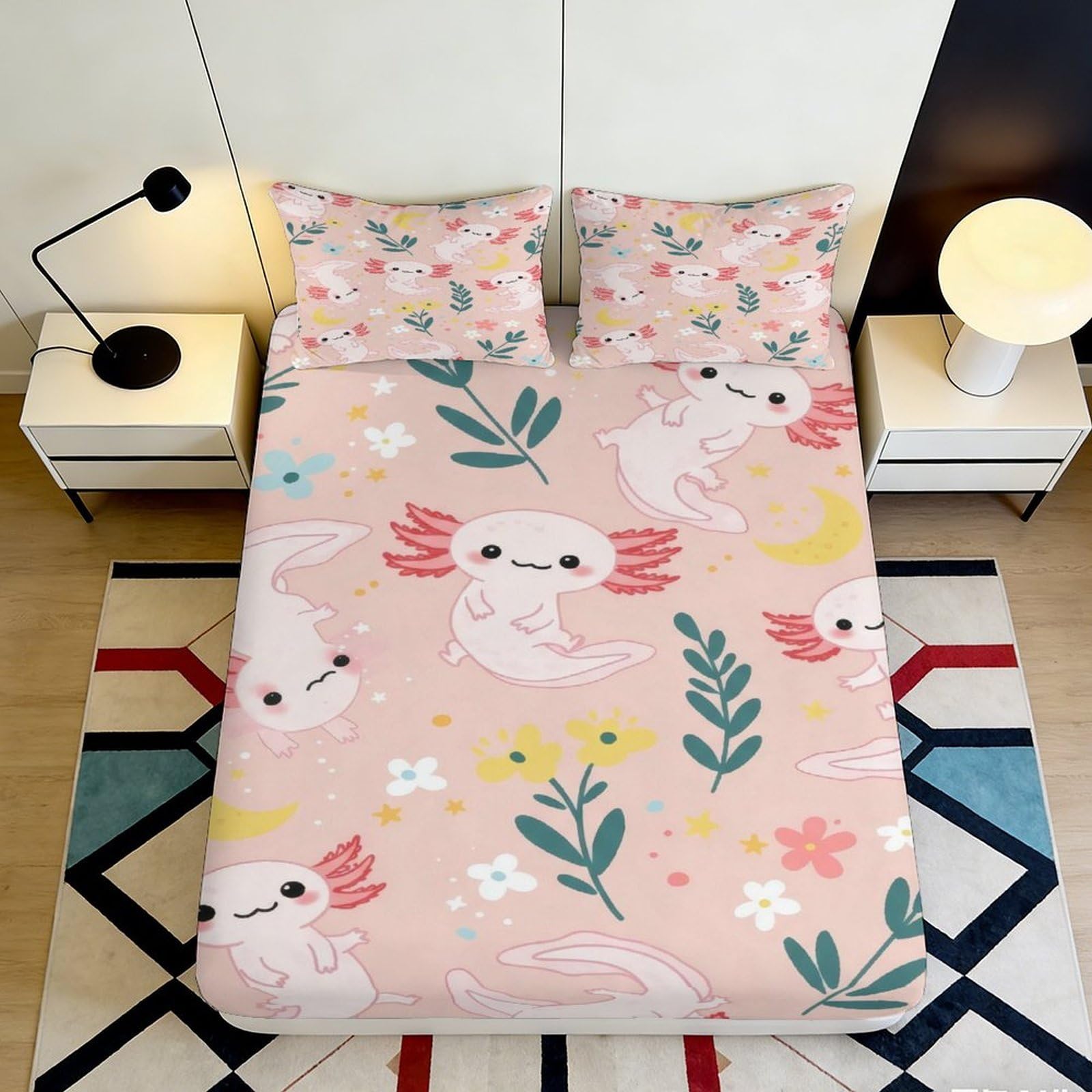 3D Printed Cute Aquatic Fitted Sheet Microfiber Deep Pocket Non-Slip Bedroom Bedding Aquatic Mattress Fitted Cover for Adults Teenagers 120x200x25cm