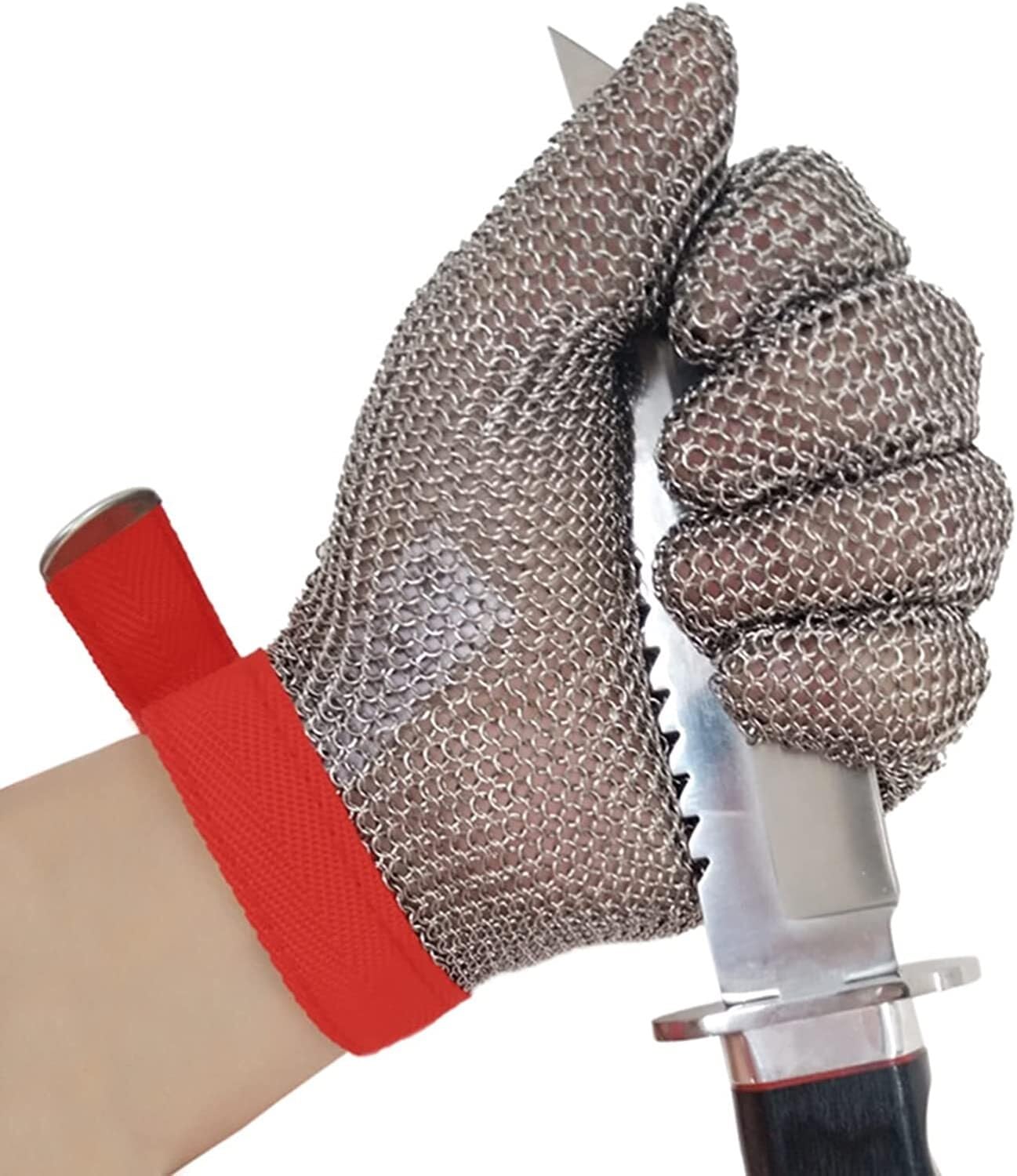 Anti-cut Gloves Metal Anti-cutting Gloves, 9-level Protective Safety Work Gloves, Kitchen Slaughterhouse Meat Cutting Chain Mail Gloves(Large)