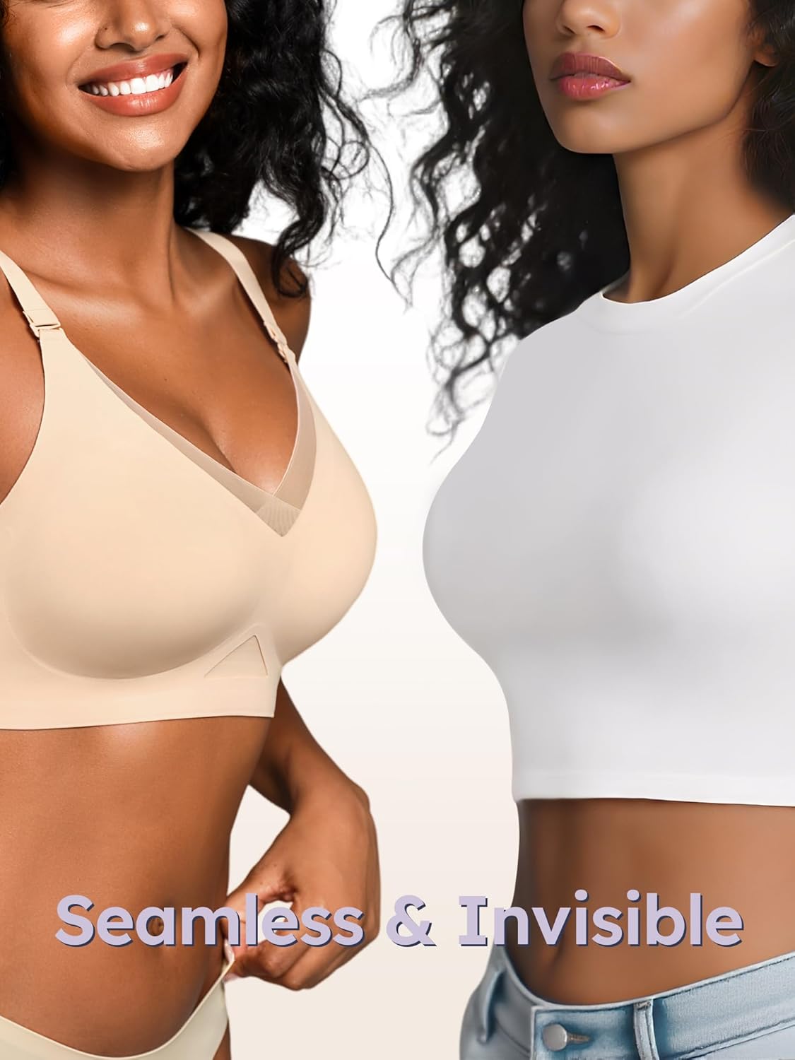Wireless Bras for Women No Underwire, Seamless V Neck Mesh Bralette, Everyday Full Coverage Comfortable Bra - Image 6