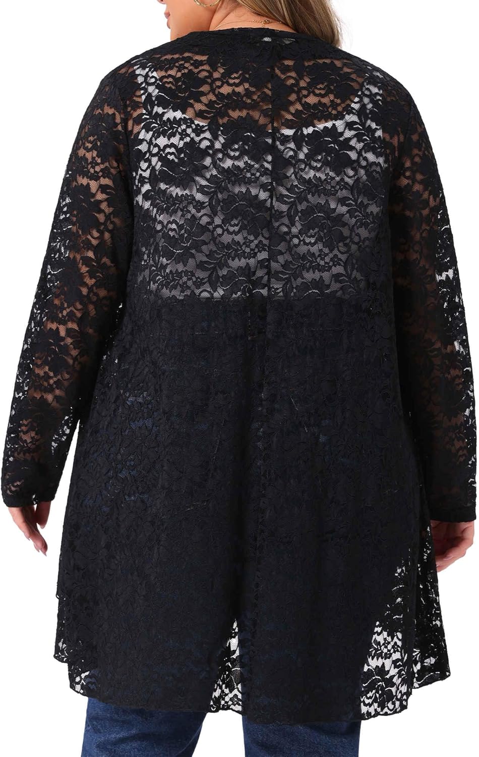 Agnes Orinda Plus Size Lace Cardigan for Women Ruffle Cardigans Open Front Long Sleeve Sheer Lace Crochet Cover Up - Image 4