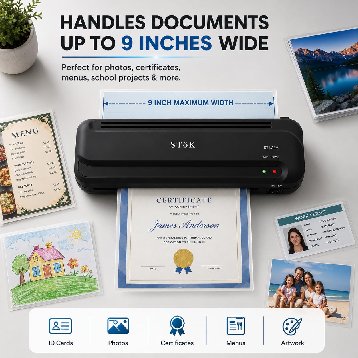 SToK LA4M A4 Laminating Machine, Ideal for Photos, ID Cards, Students' Projects, Aadhaar Cards, and More | Thermal Laminator Comes with Jam Release Button and Lamination Pouches (1 Year Warranty) 2